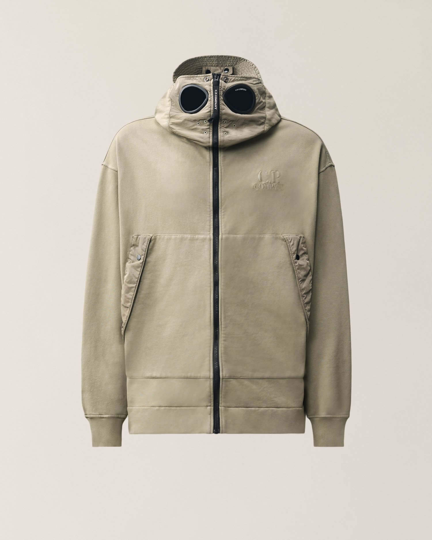 Beige Diagonal Raised Fleece Mixed Boxy Hooded Sweatshirt | CPC JP