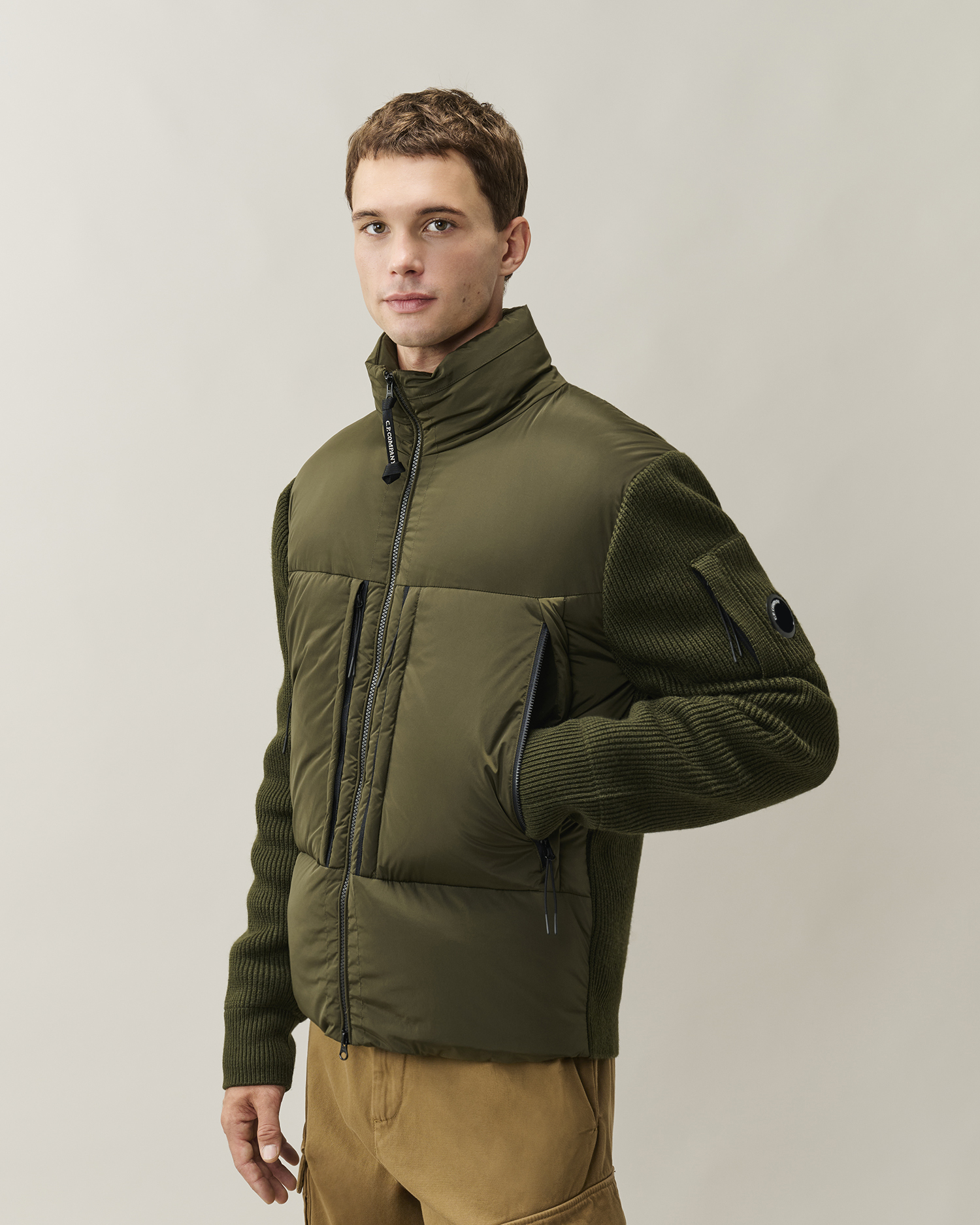 Green Extrafine Merino Wool Mixed Lens Zip Sweater | CPC JP Online