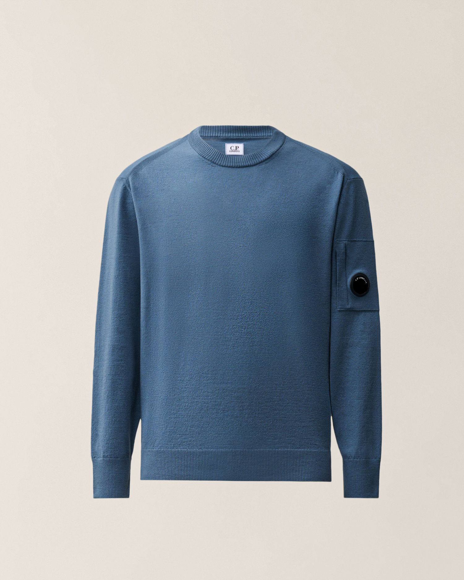Blue Extrafine Merino Wool Lens Crewneck Sweater | CPC USCA Online