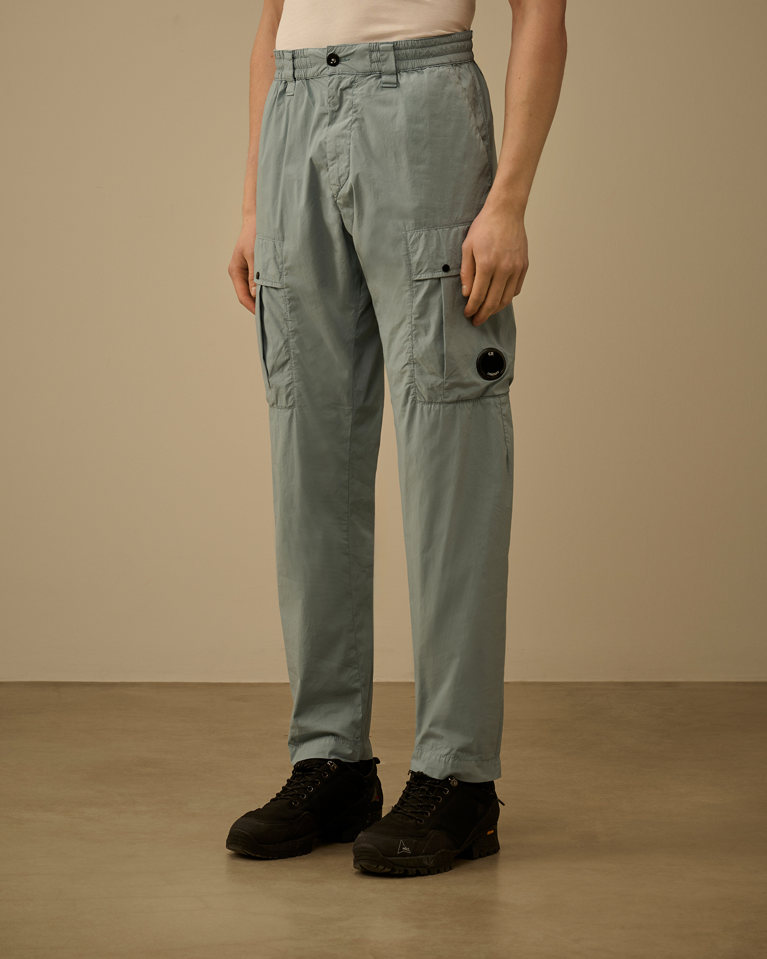 Light-blue 50 Fili Stretch Elasticated Lens Cargo Pants | CPC JP