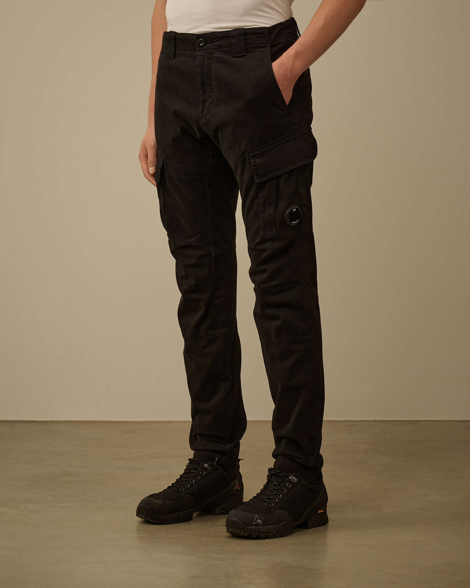Black Stretch Sateen Ergonomic Lens Cargo Pants | CPC USCA Online
