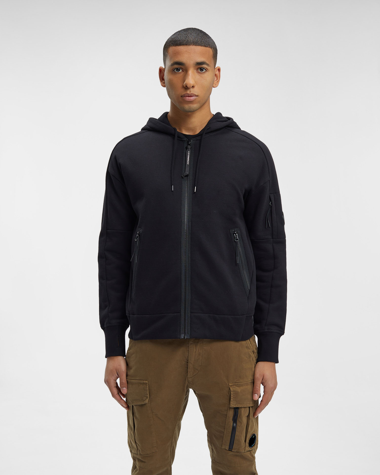 Diagonal Raised Fleece Zipped Lens Hoodie | C.P. Company