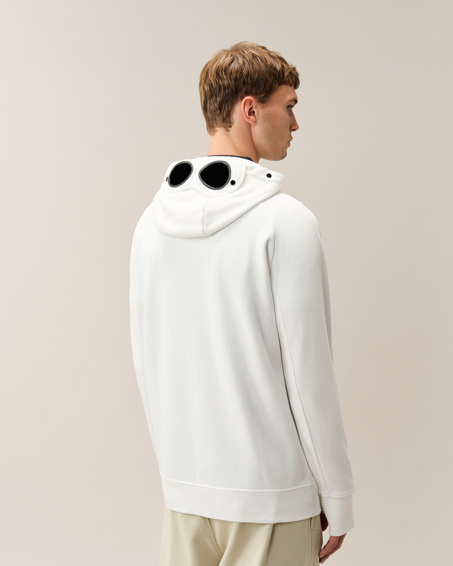White Diagonal Raised Fleece Goggle Zip Sweatshirt | CPC USCA