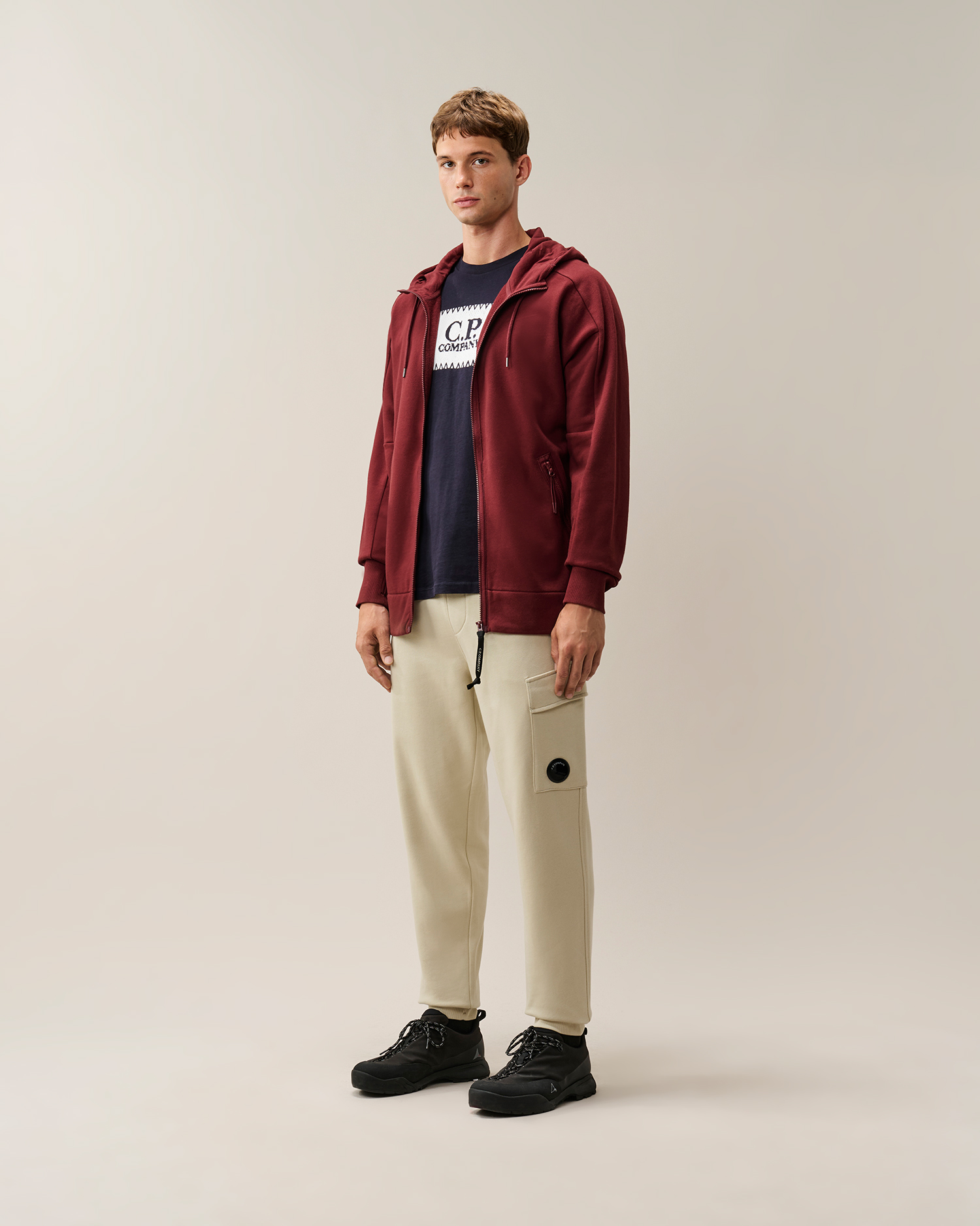 Red Diagonal Raised Fleece Goggle Zip Sweatshirt | CPC JP Online Store