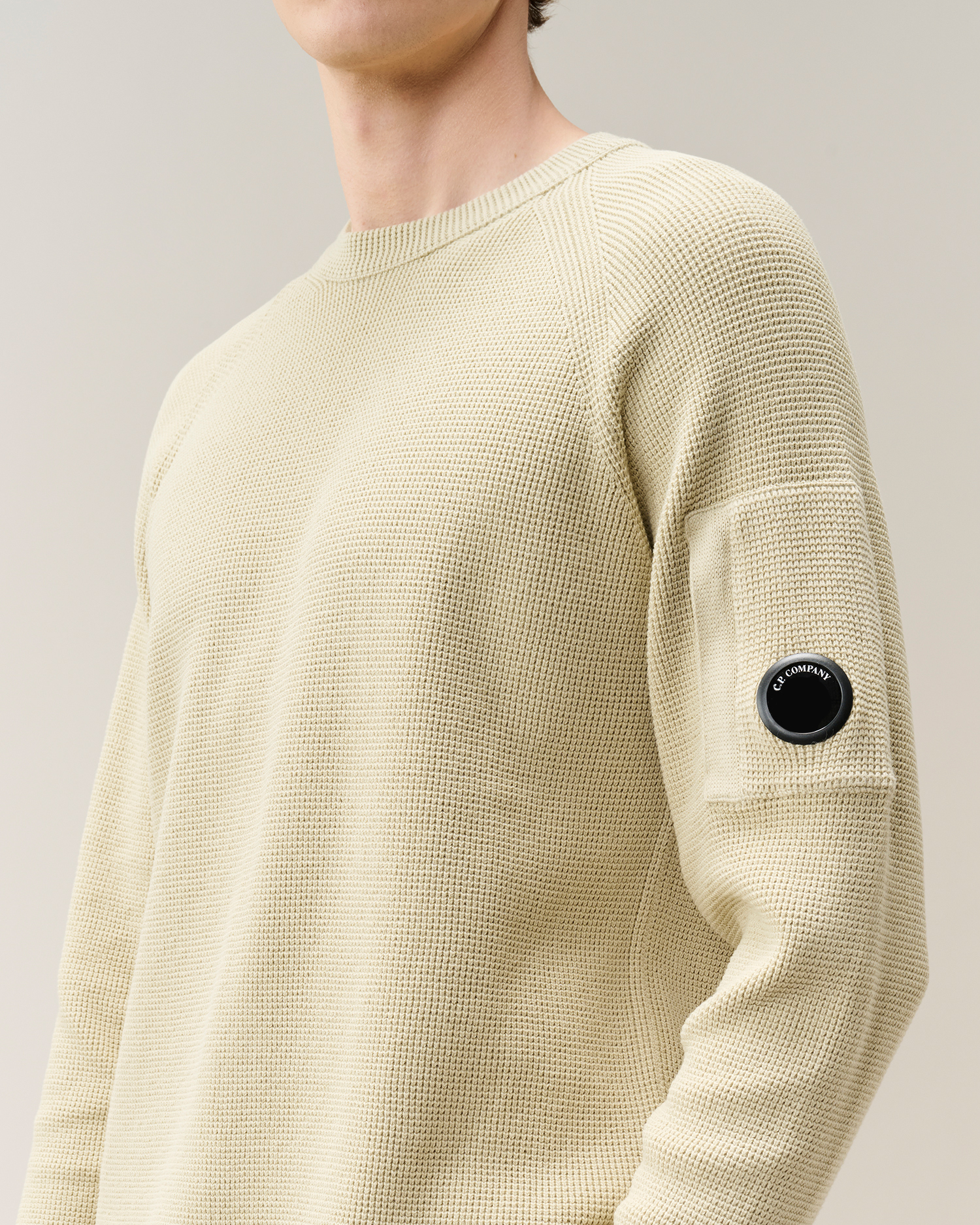 Silver Waffle Knit Cotton Lens Crewneck Sweater | CPC USCA Online