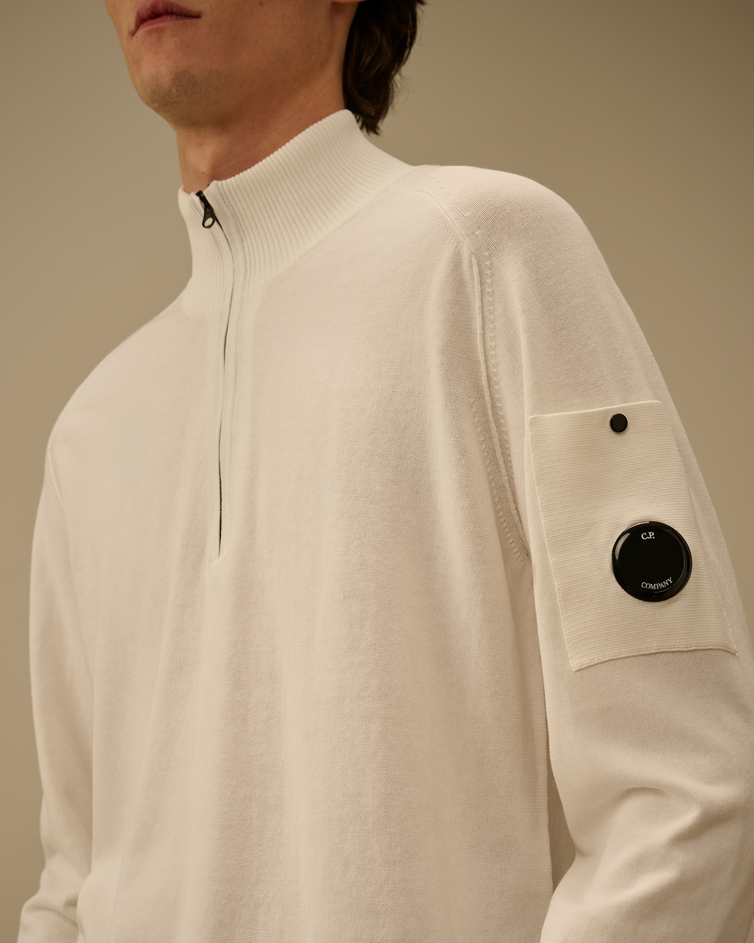 White Cotton Crepe Half Zip Sweater | CPC ROW Online Store