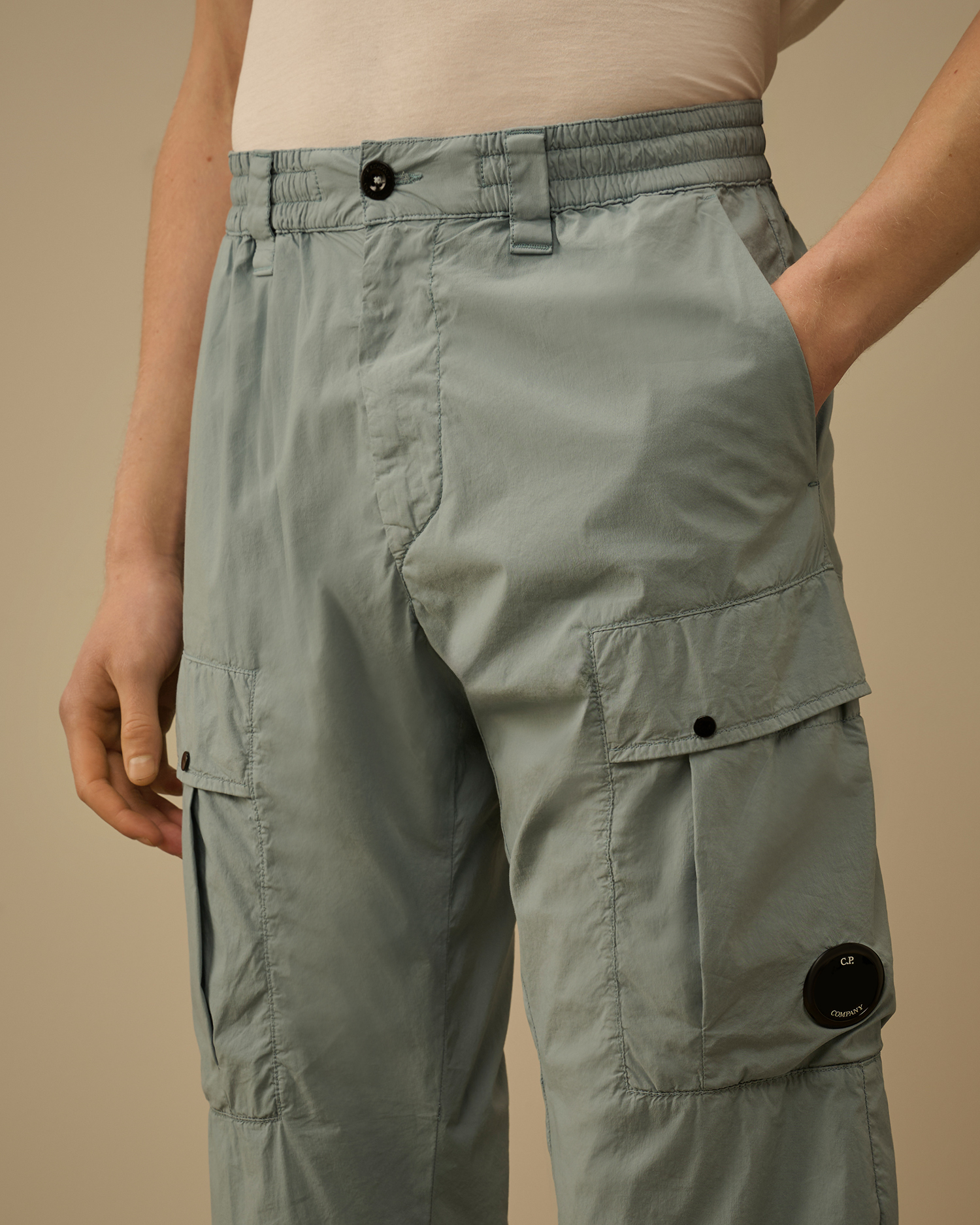 Light-blue 50 Fili Stretch Elasticated Lens Cargo Pants | CPC JP