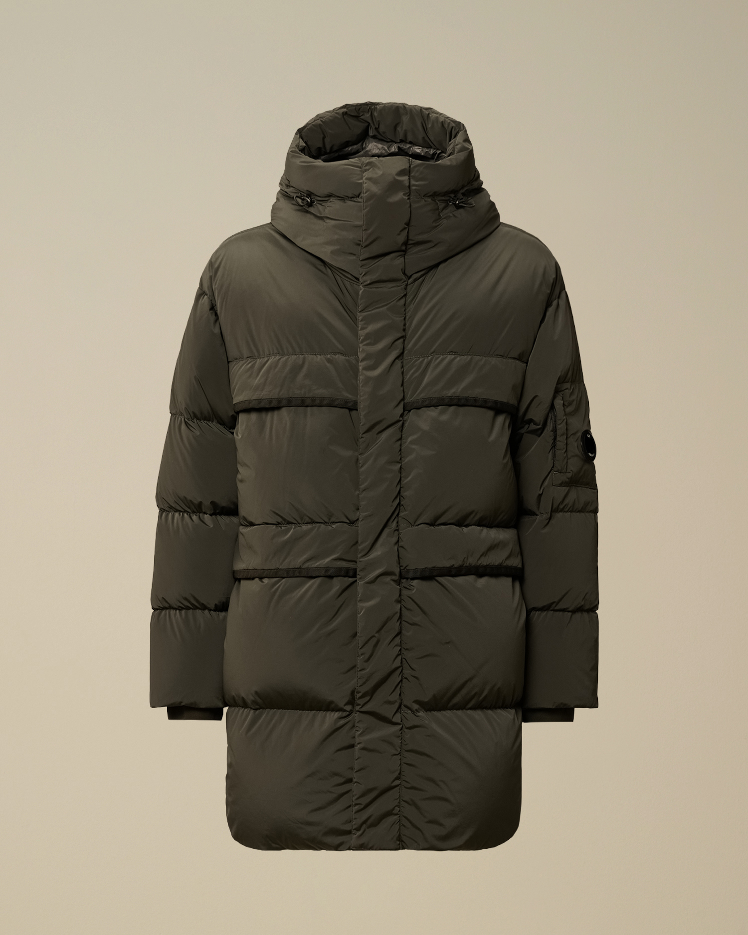 Grey Nycra-R Long Hooded Down Jacket | CPC USCA Online Store