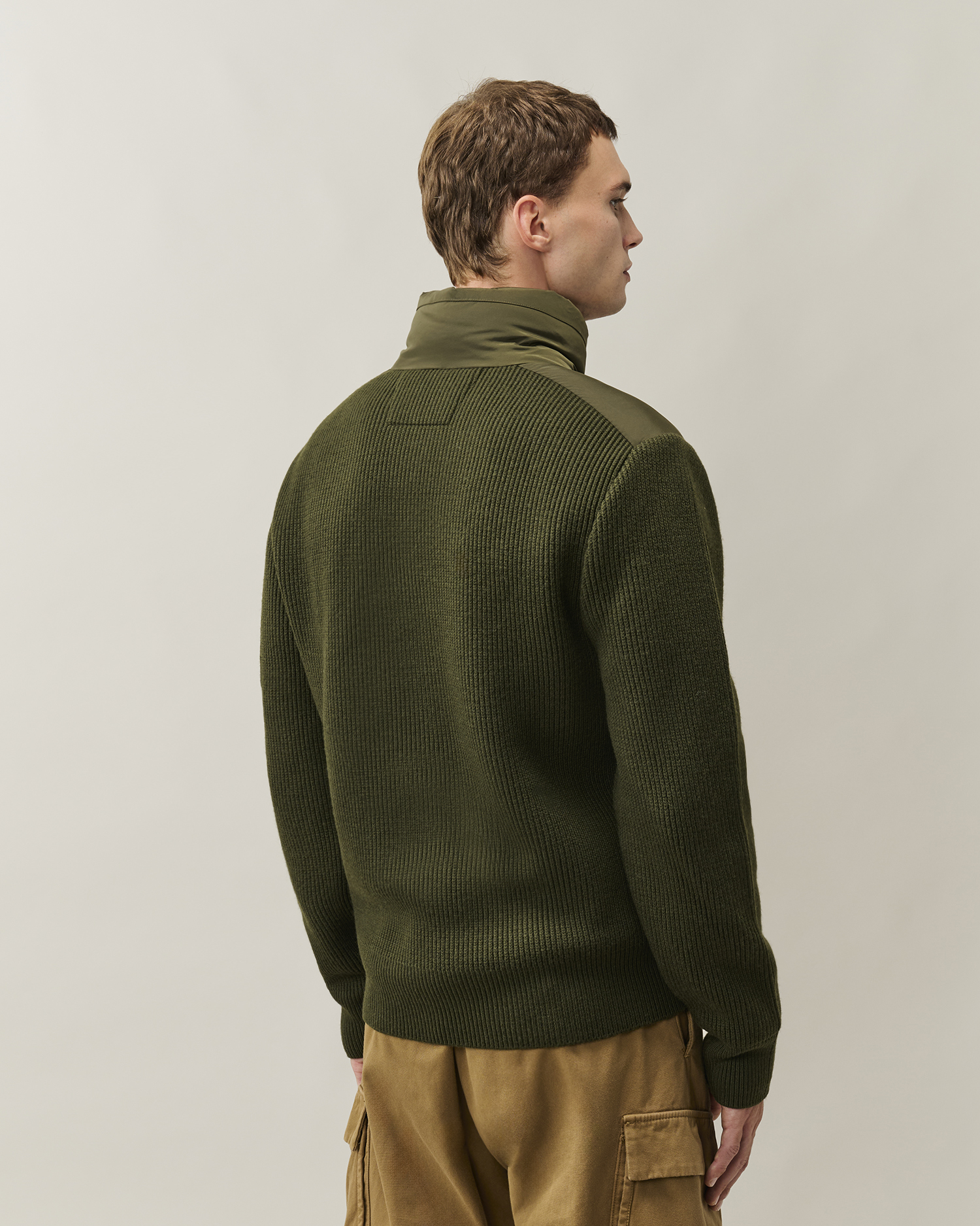 Green Extrafine Merino Wool Mixed Lens Zip Sweater | CPC JP Online