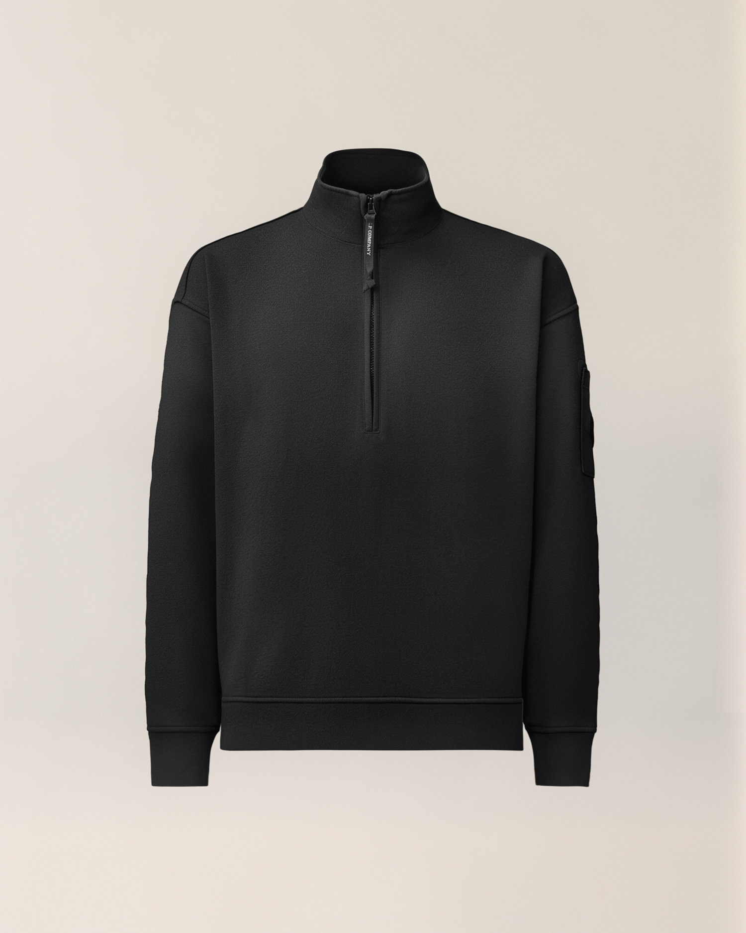 Black Brushed and Emerized Diagonal Fleece Mixed Boxy Lens Half