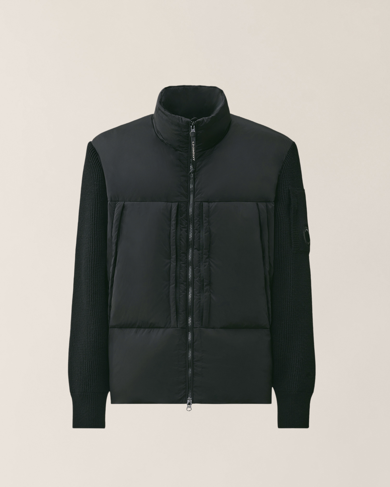 Black Extrafine Merino Wool Mixed Lens Zip Sweater | CPC USCA