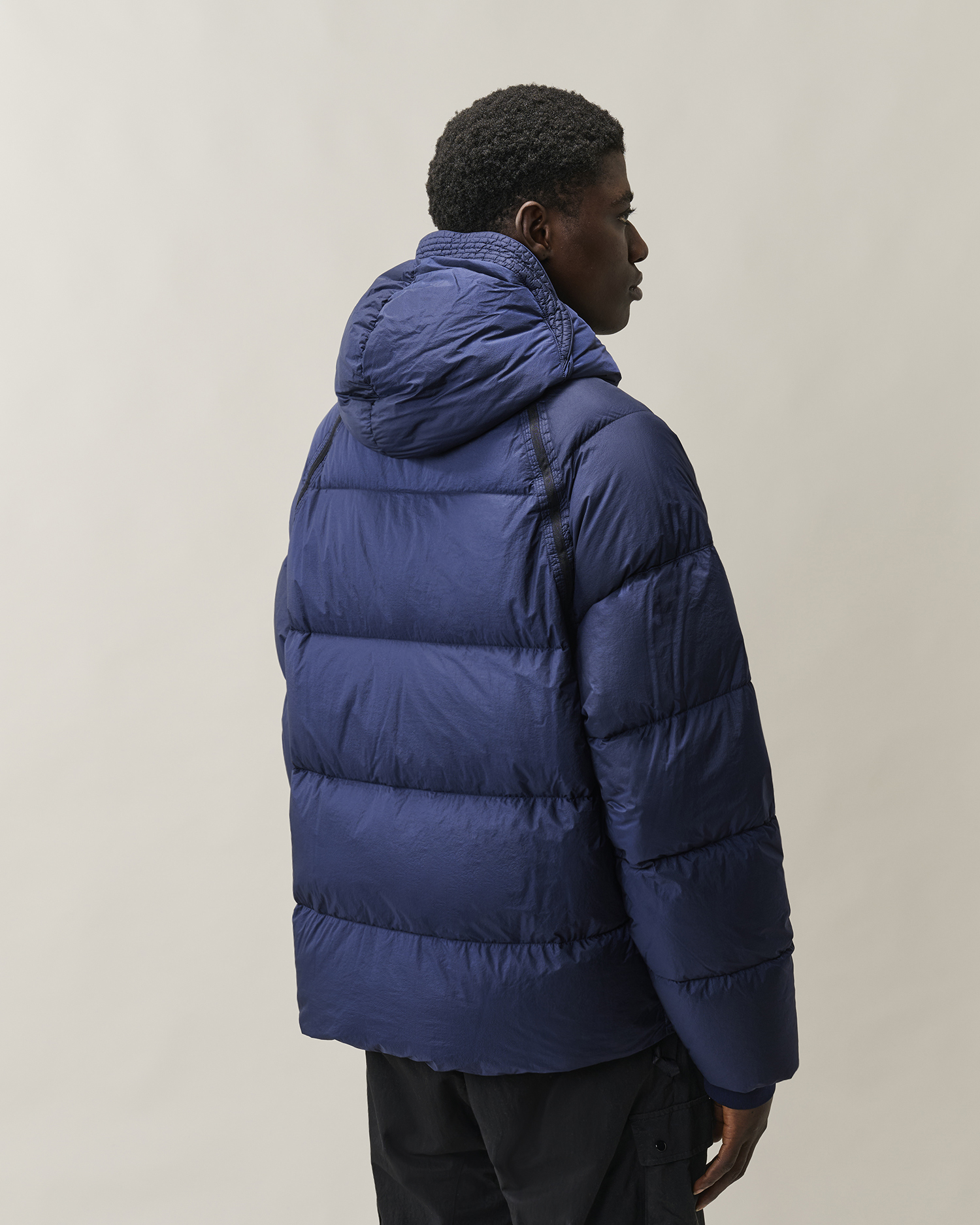Blue Down Shield Lens Hooded Puffer | CPC JP Online Store