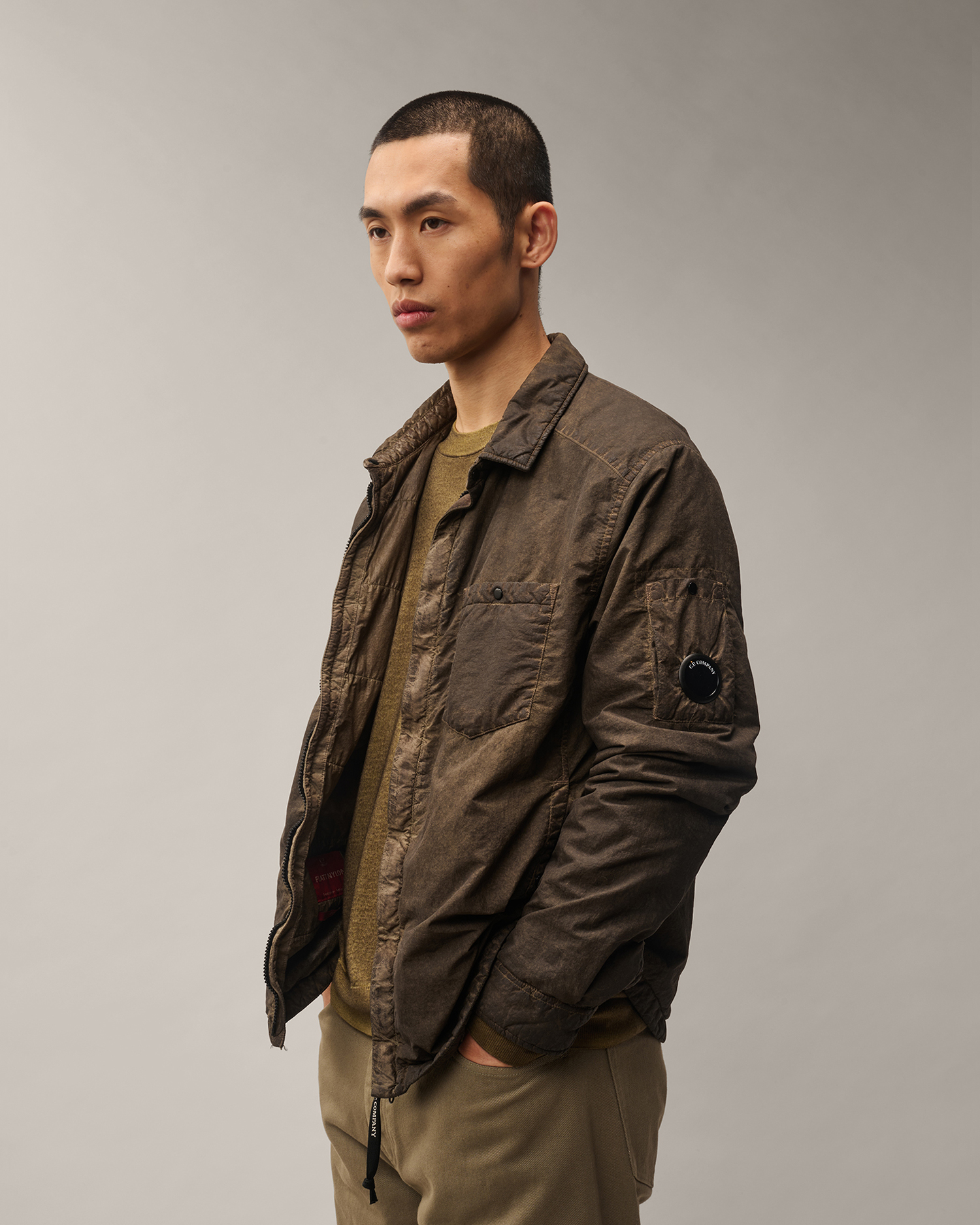 Brown Flatt Nylon Lens Padded Zipped Overshirt | CPC JP Online Store