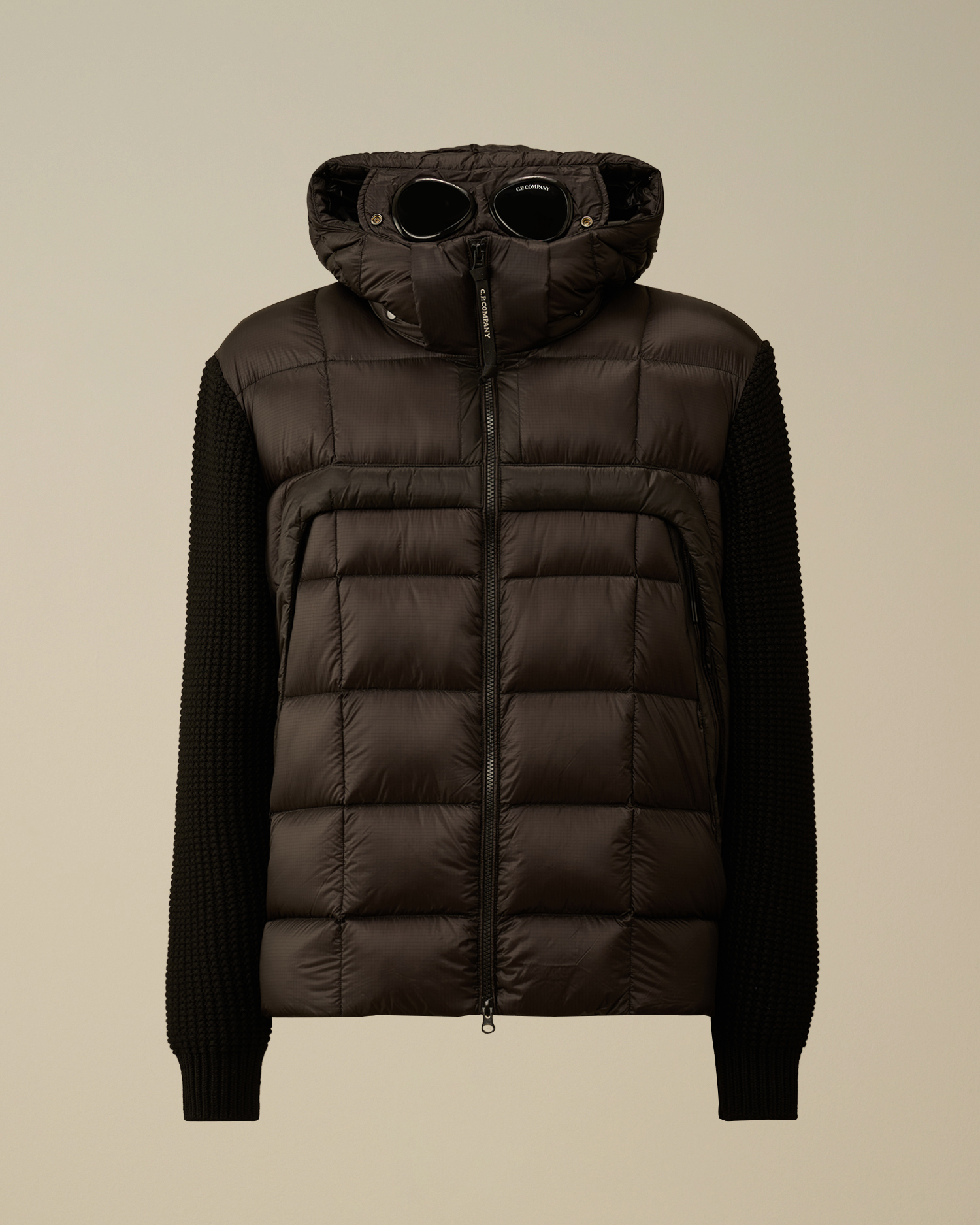 Black Extrafine Merino Wool Mixed Full Zip Goggle Sweater | CPC JP 