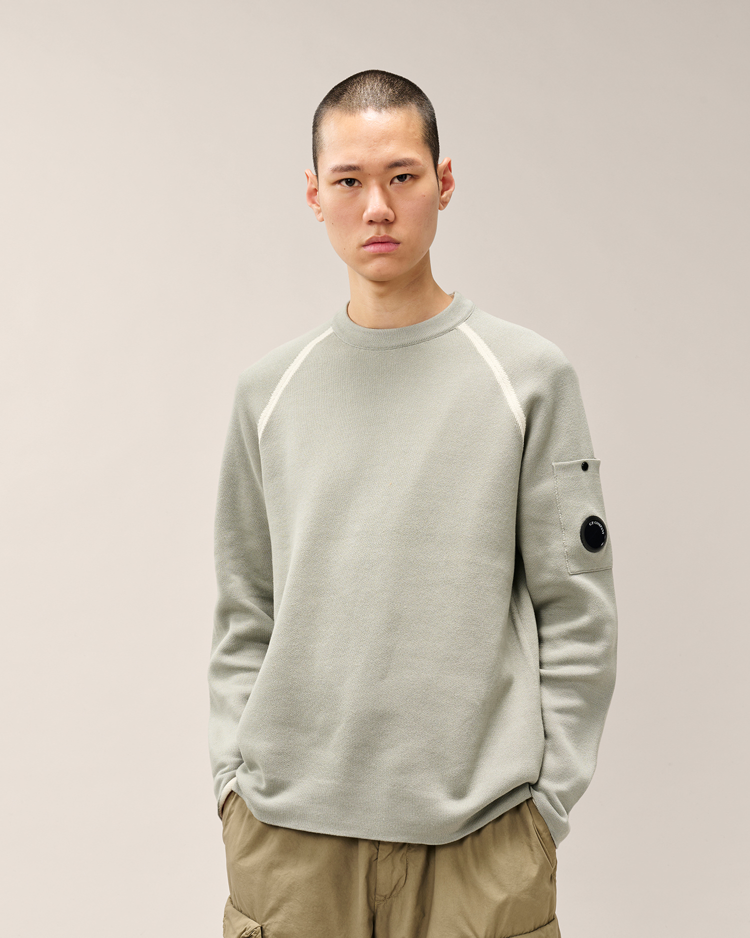 Grey Double Cotton Knit Lens Crewneck Sweater | CPC JP Online Store