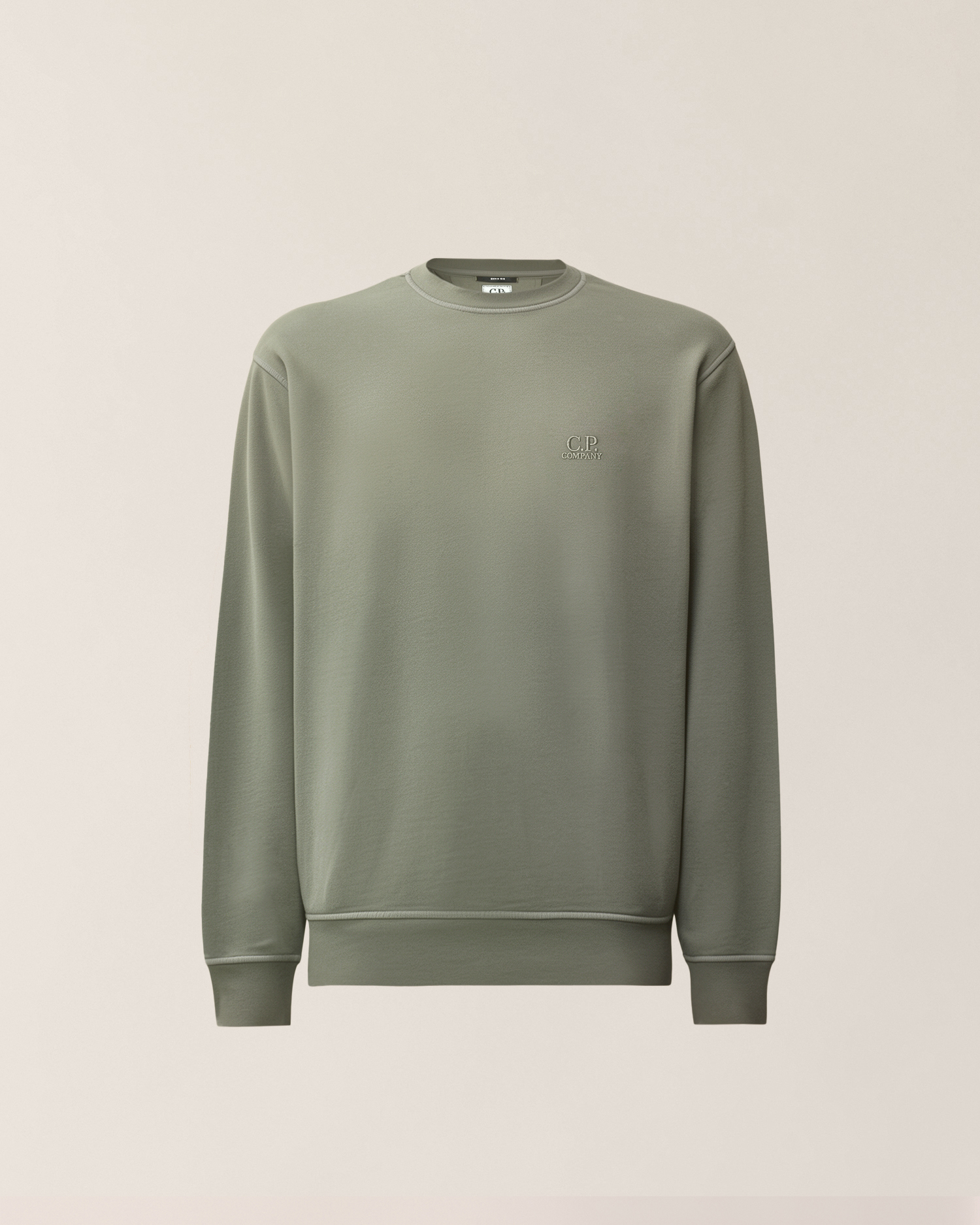 Grey Brushed and Emerized Diagonal Fleece Crewneck Logo Sweatshirt