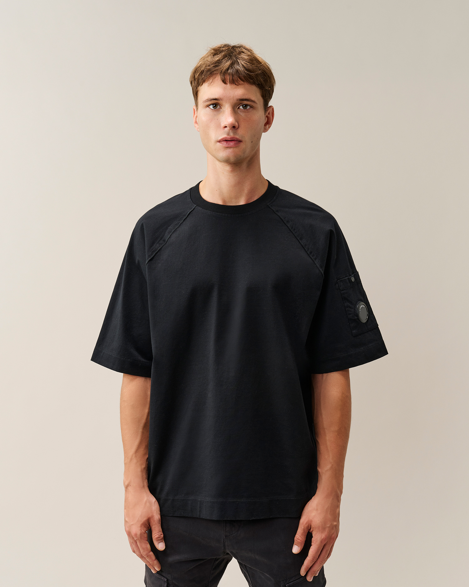 Black 30/2 Mercerized Jersey Twisted Lens Short Sleeve T-Shirt