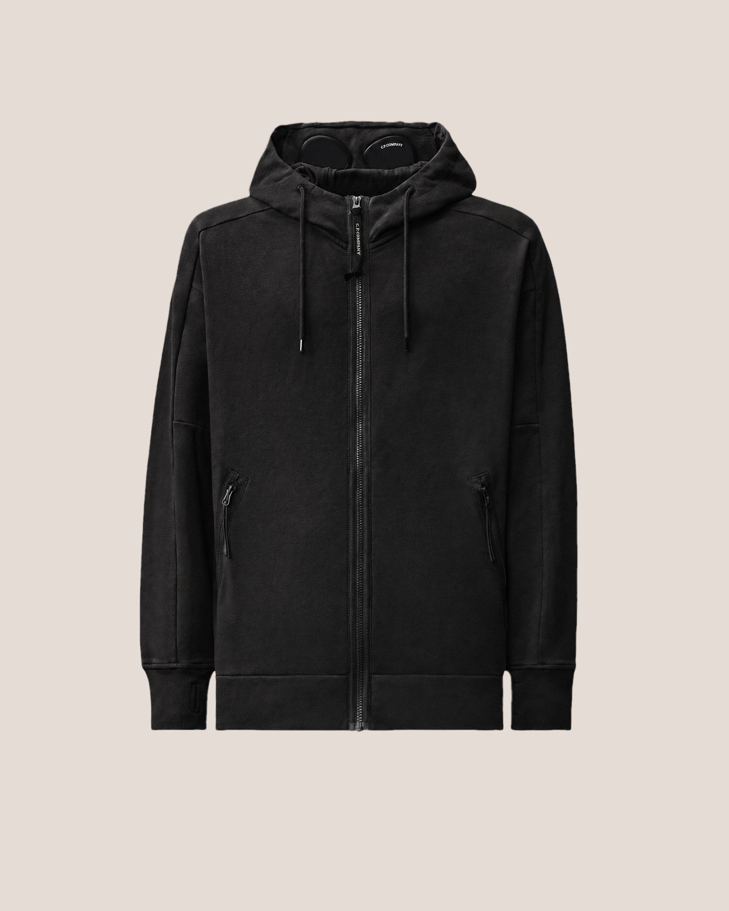 トップス CP Company Future Fleece Hooded Jacket Black Diagonal Raised Fleece Goggle Zip Sweatshirt | CPC USCA