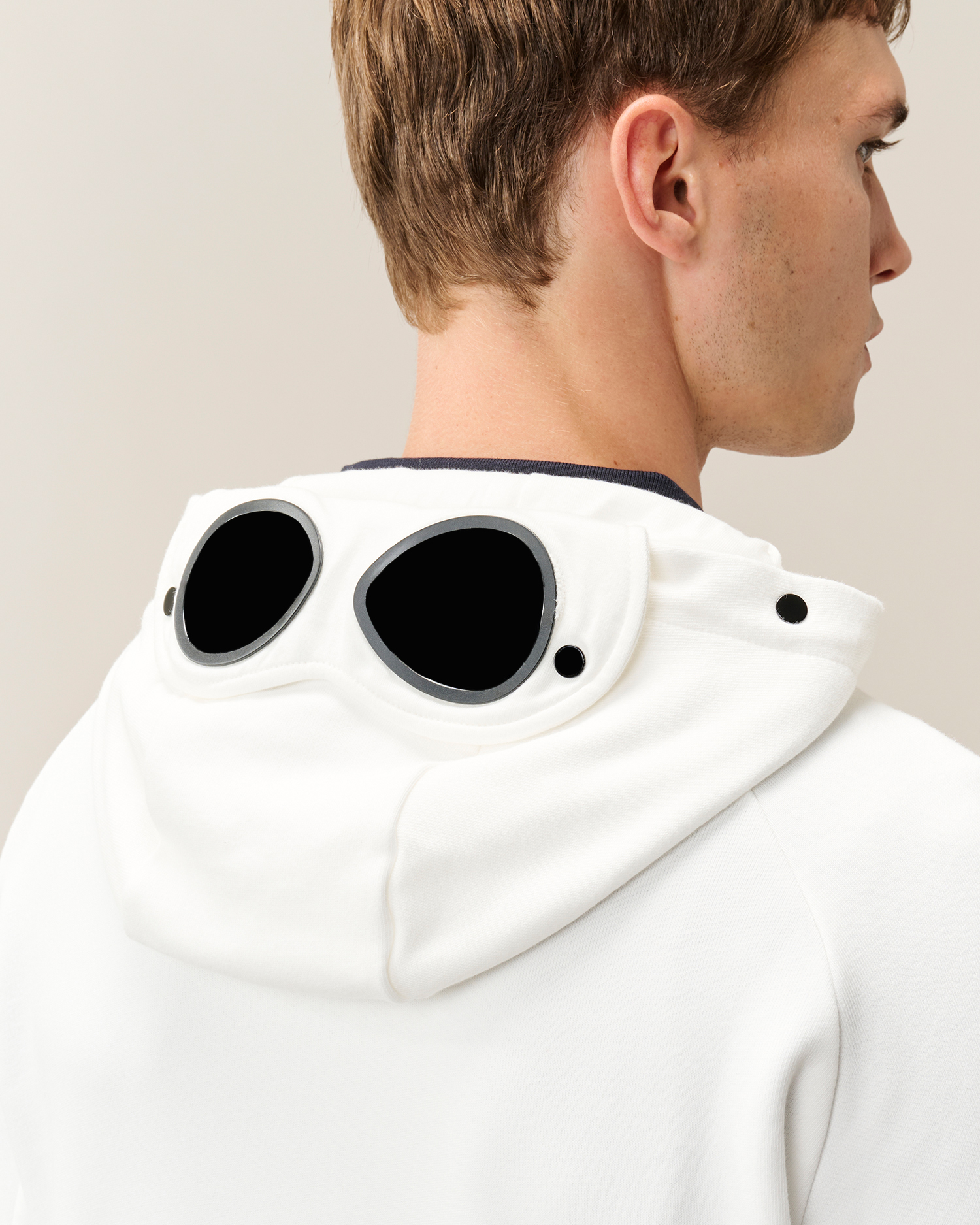 White Diagonal Raised Fleece Goggle Zip Sweatshirt | CPC USCA