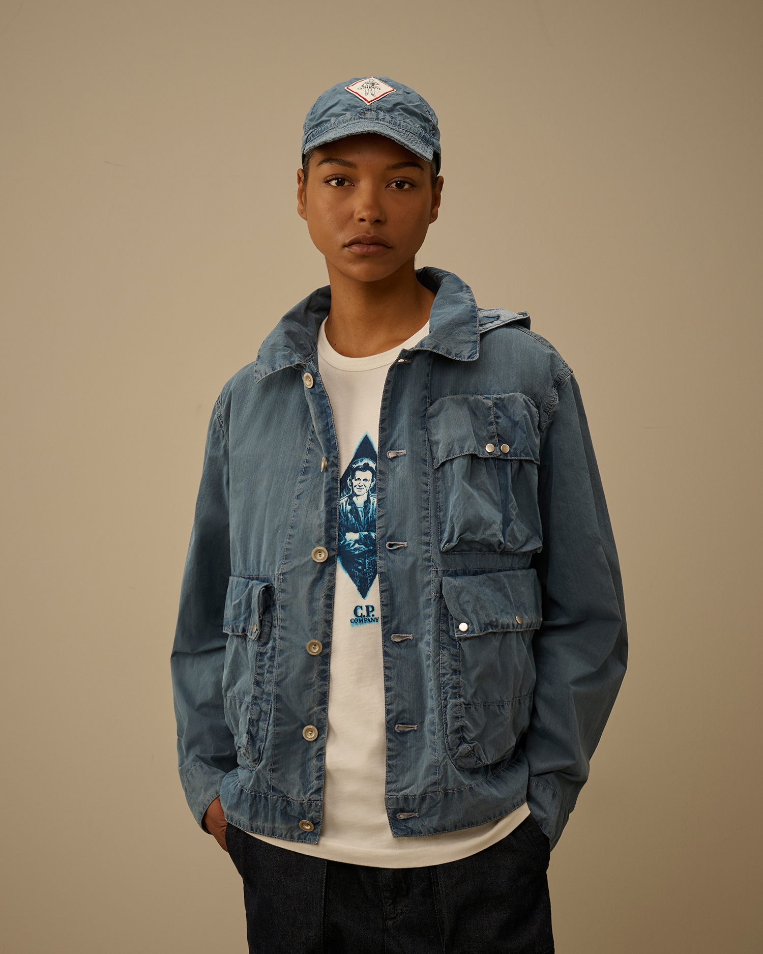 White 50 Fili Indigo Bleached Goggle Jacket | CPC JP Online Store