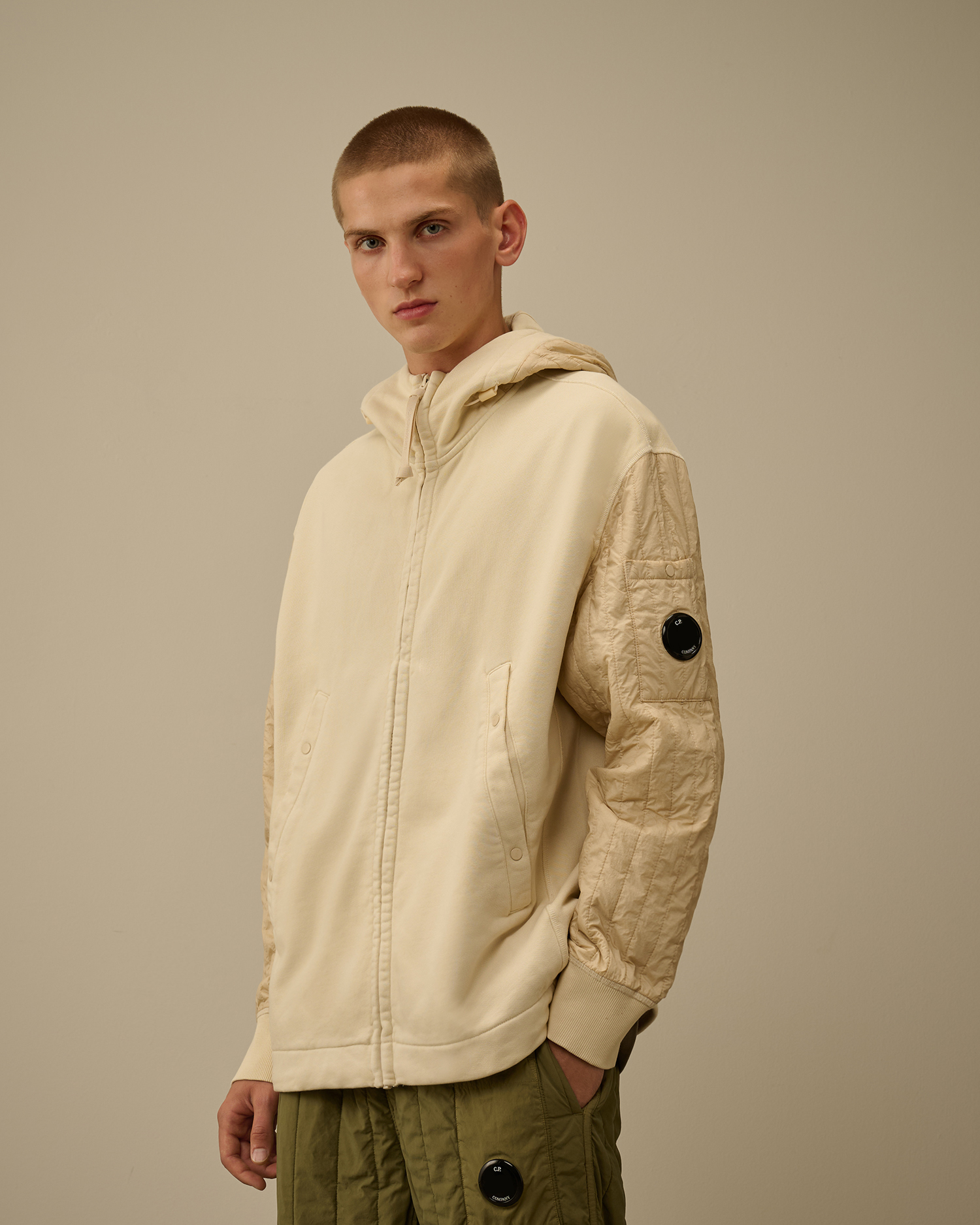 Diagonal Raised Fleece Mixed Full Zip Hooded Sweatshirt | CPC USCA