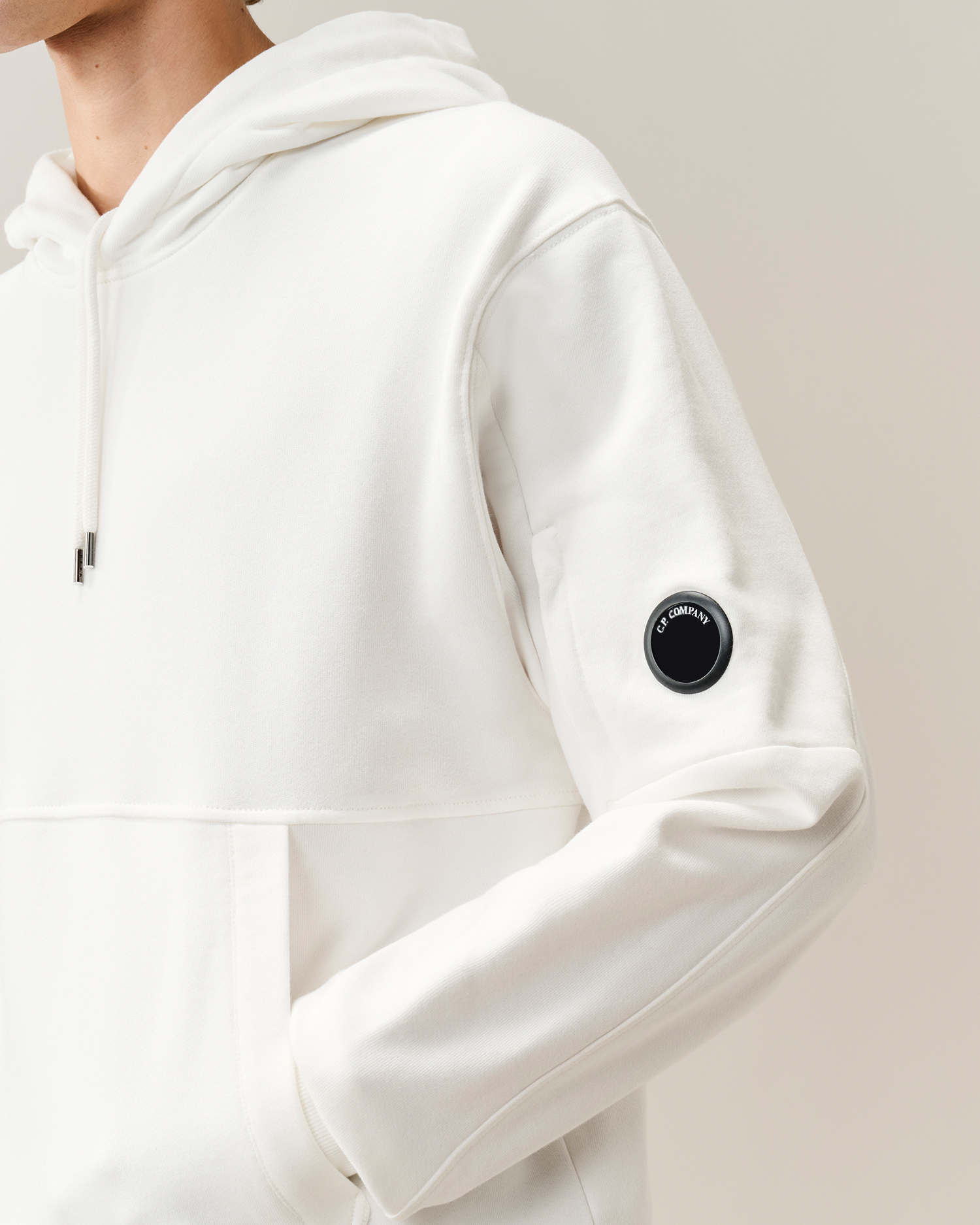 White Diagonal Raised Fleece Lens Hooded Sweatshirt | CPC USCA