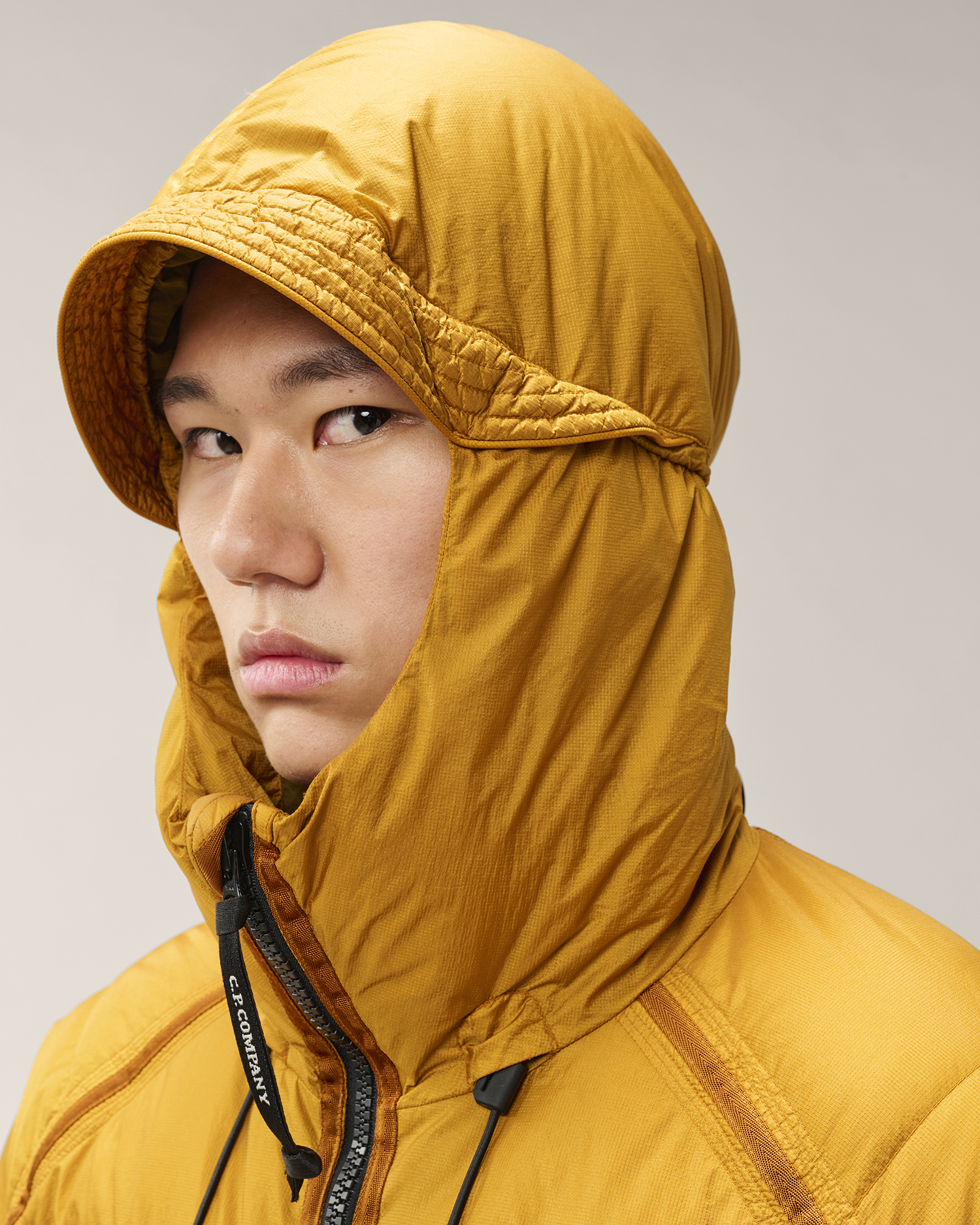 Brown Down Shield Lens Hooded Puffer | CPC JP Online Store