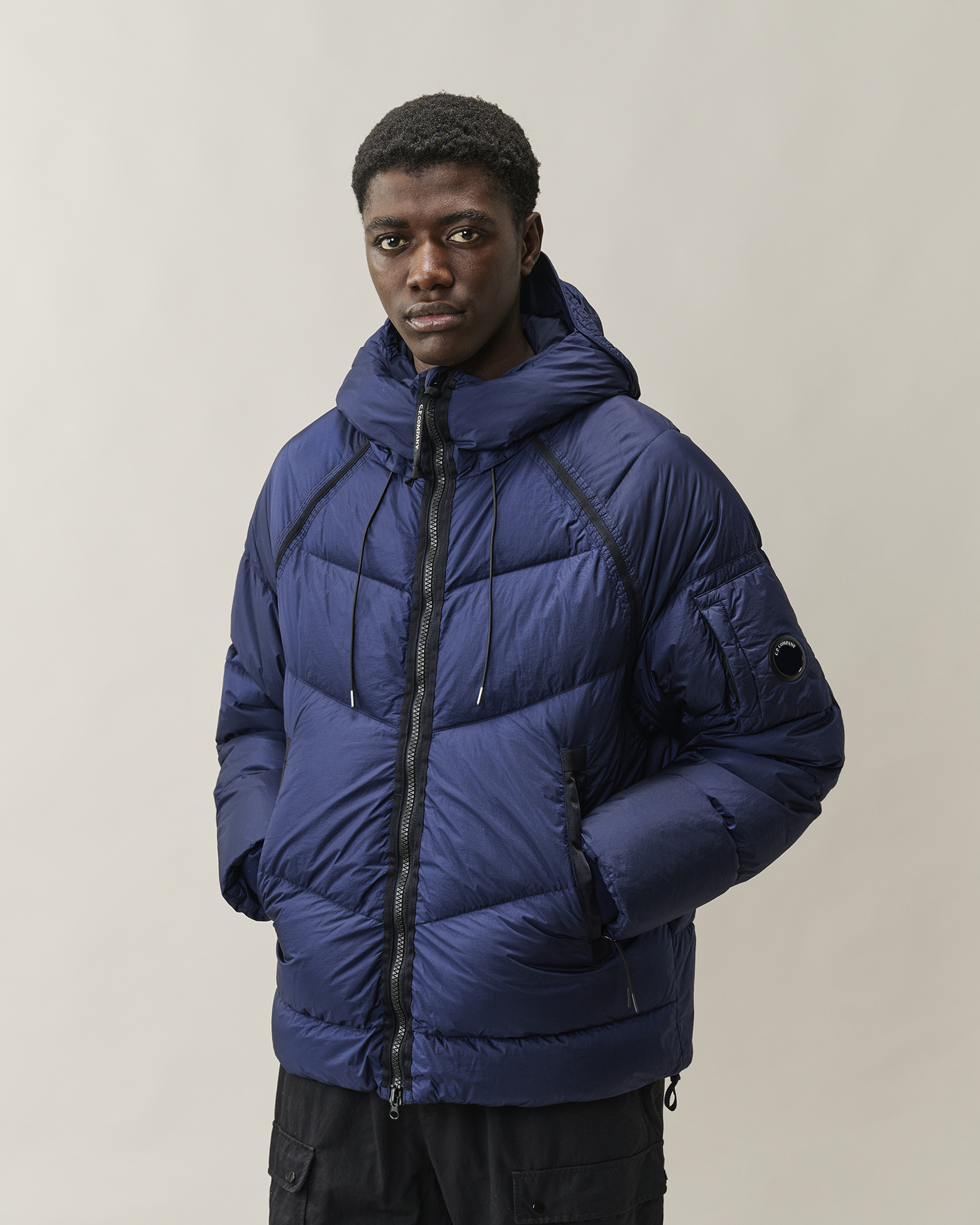 Blue Down Shield Lens Hooded Puffer | CPC JP Online Store