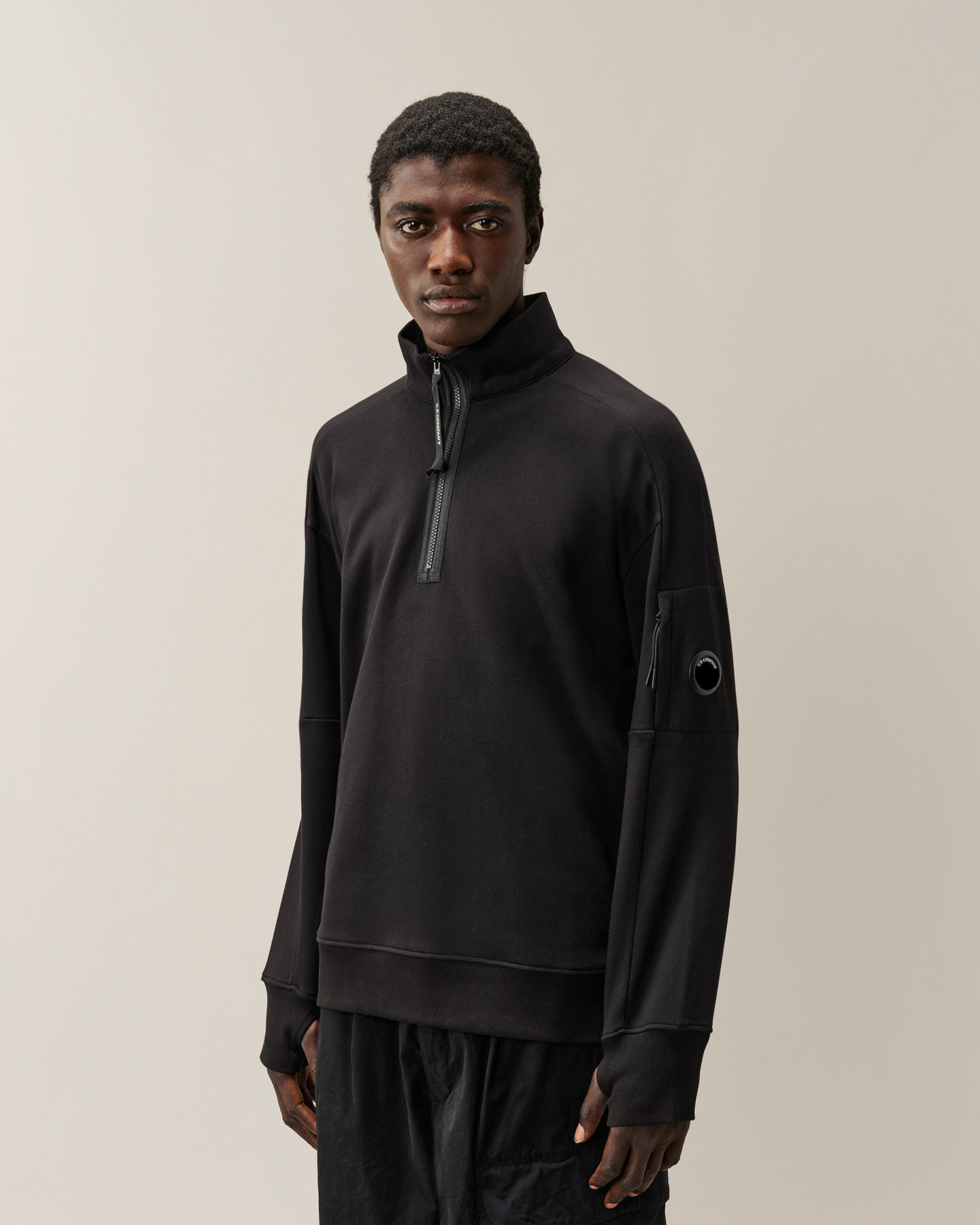 Black Diagonal Raised Fleece Lens Half Zip Sweatshirt | CPC JP
