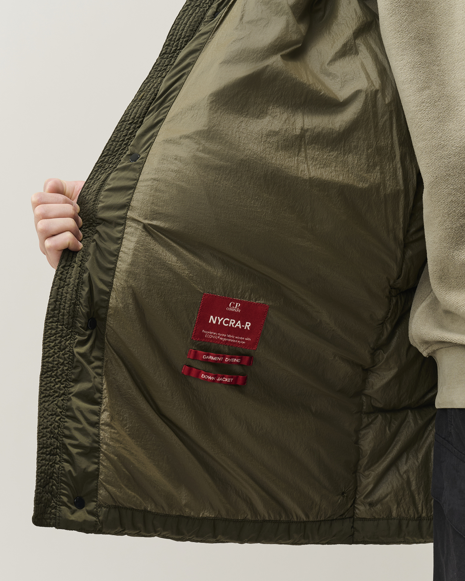 Green Nycra-R Lens Long Hooded Down Jacket | CPC USCA Online Store