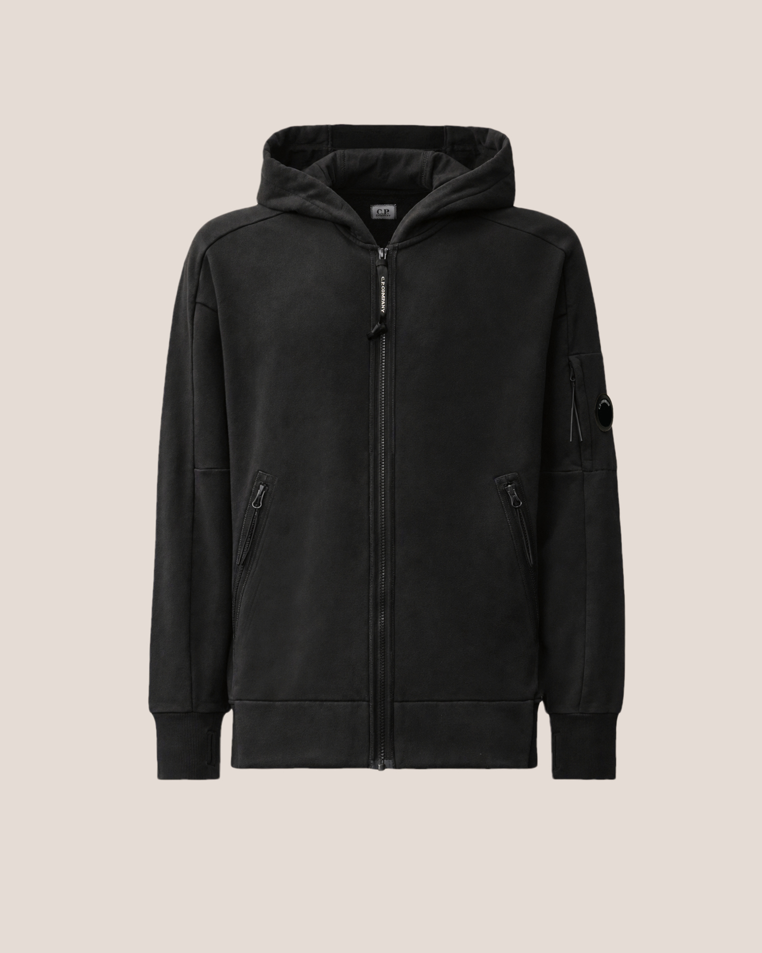 Black Diagonal Raised Fleece Hooded Zip Lens Sweatshirt | CPC USCA
