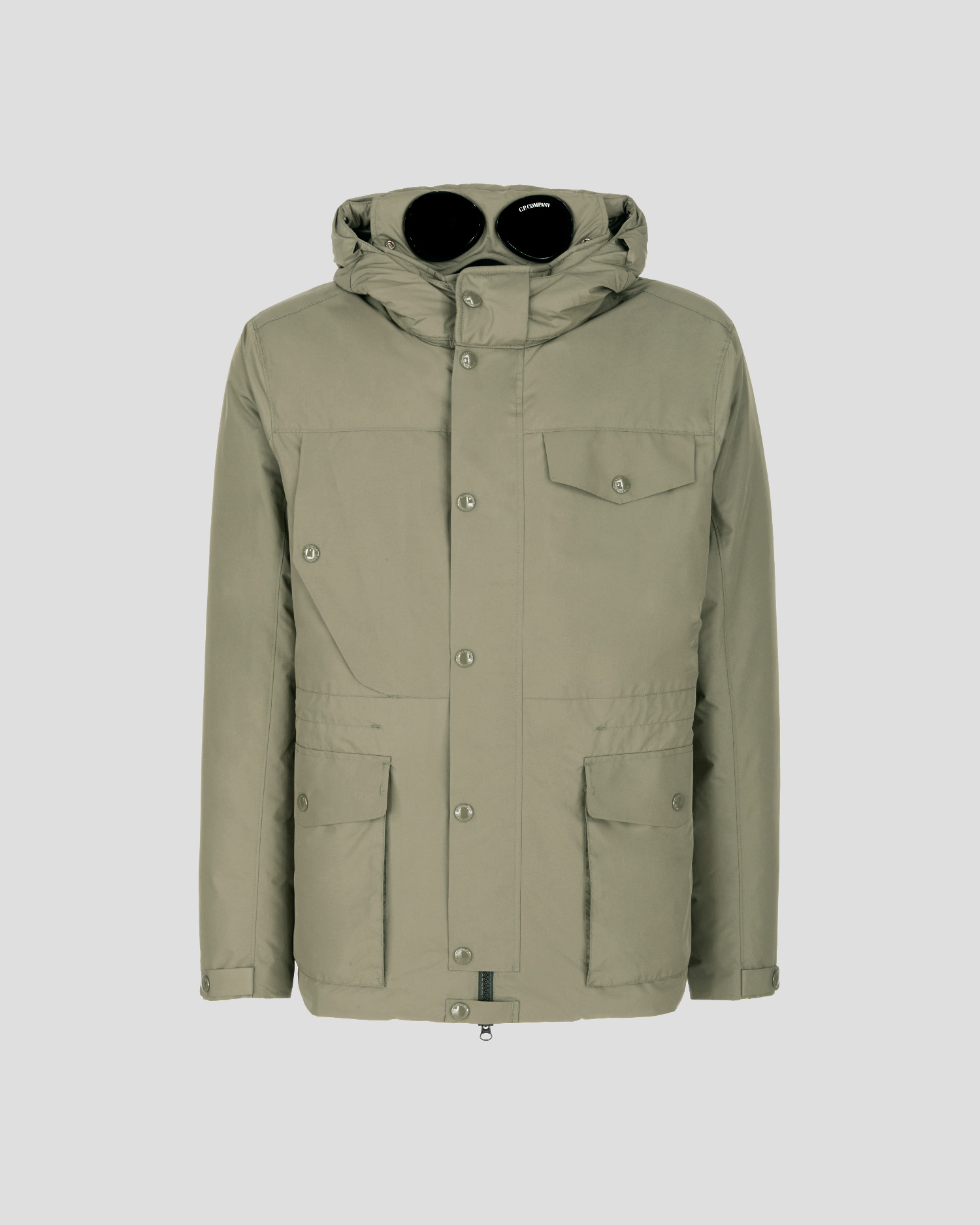 puffer jacket with goggles