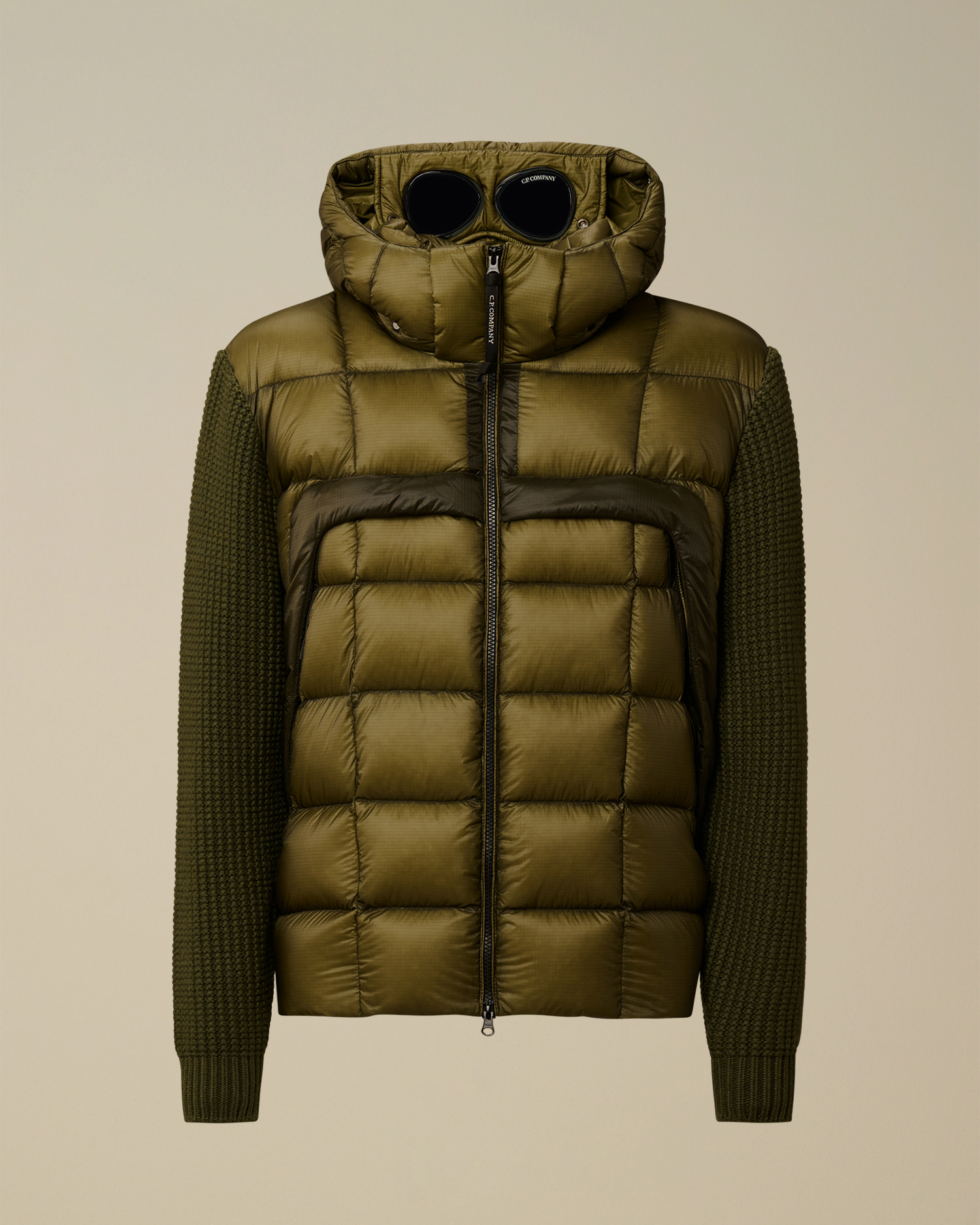 Green Extrafine Merino Wool Mixed Full Zip Goggle Sweater | CPC JP