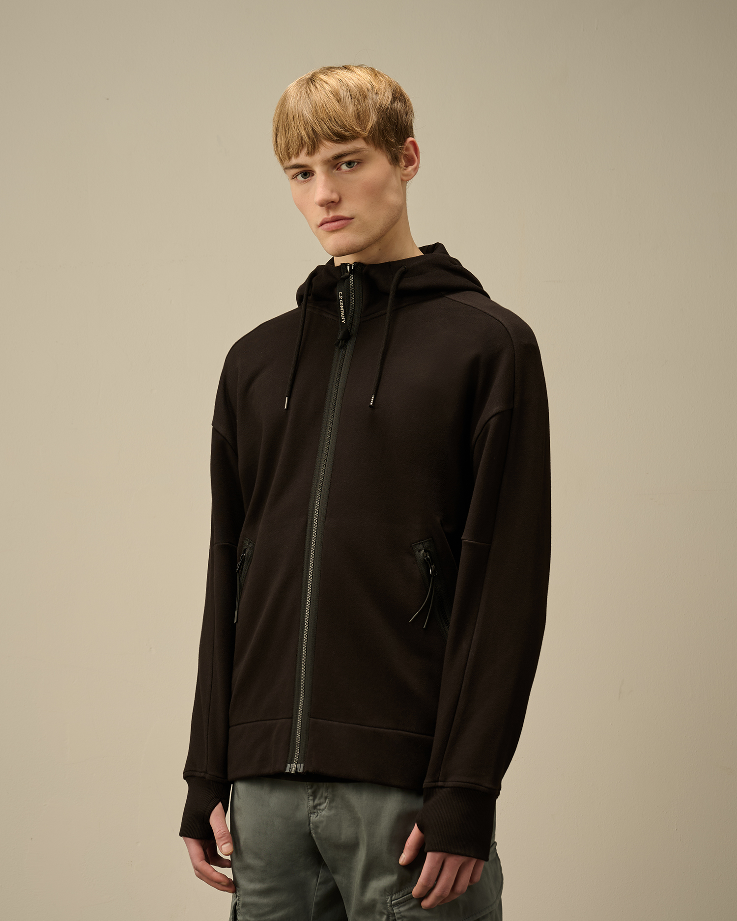 Black Diagonal Raised Fleece Goggle Hooded Sweatshirt | CPC JP 