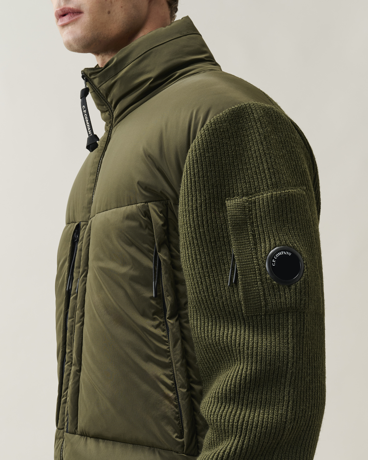 Green Extrafine Merino Wool Mixed Lens Zip Sweater | CPC JP Online