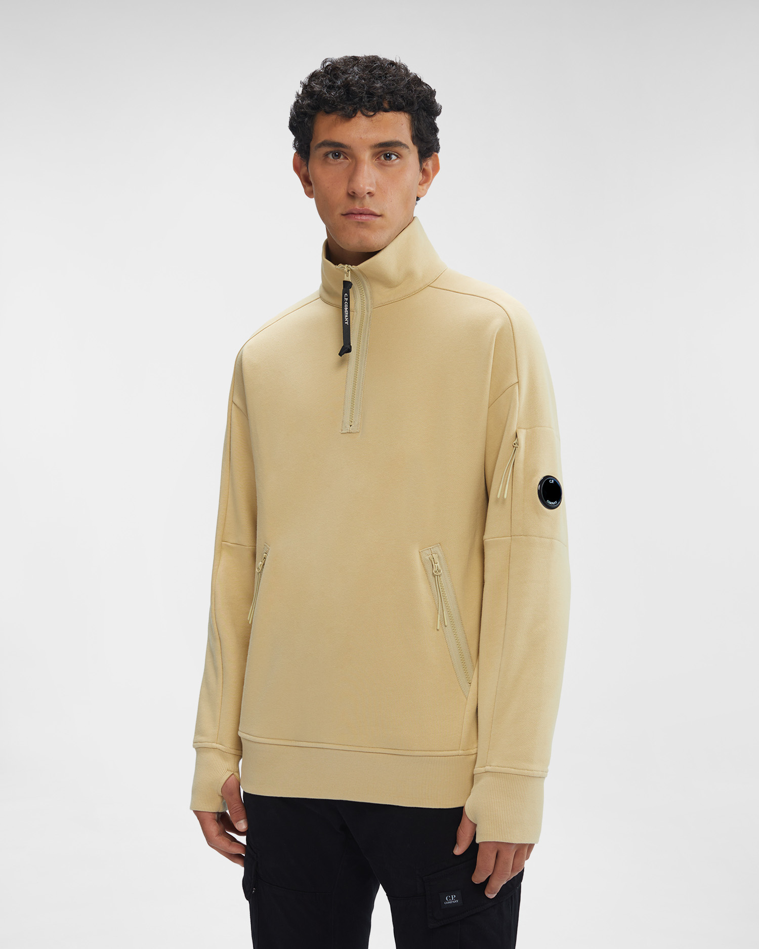 Diagonal Raised Fleece Stand Collar Sweatshirt
