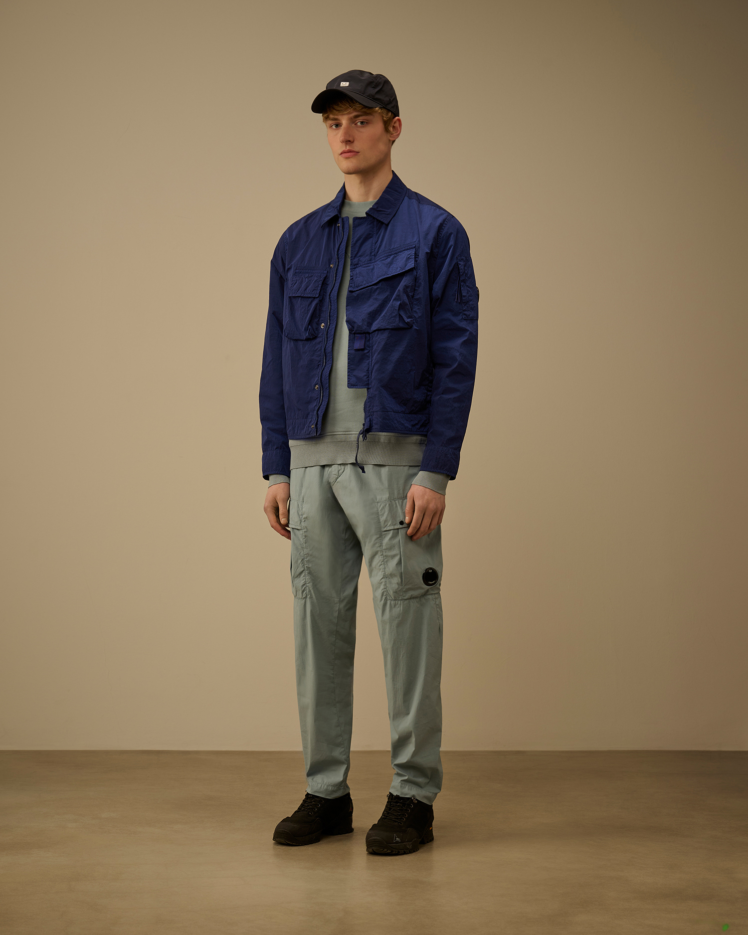 Light-blue 50 Fili Stretch Elasticated Lens Cargo Pants | CPC JP 