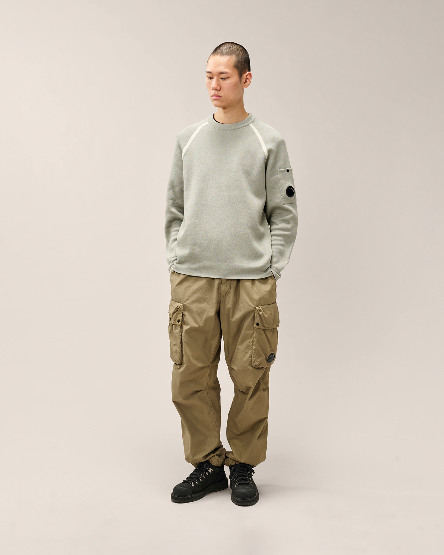 Grey Double Cotton Knit Lens Crewneck Sweater | CPC JP Online Store
