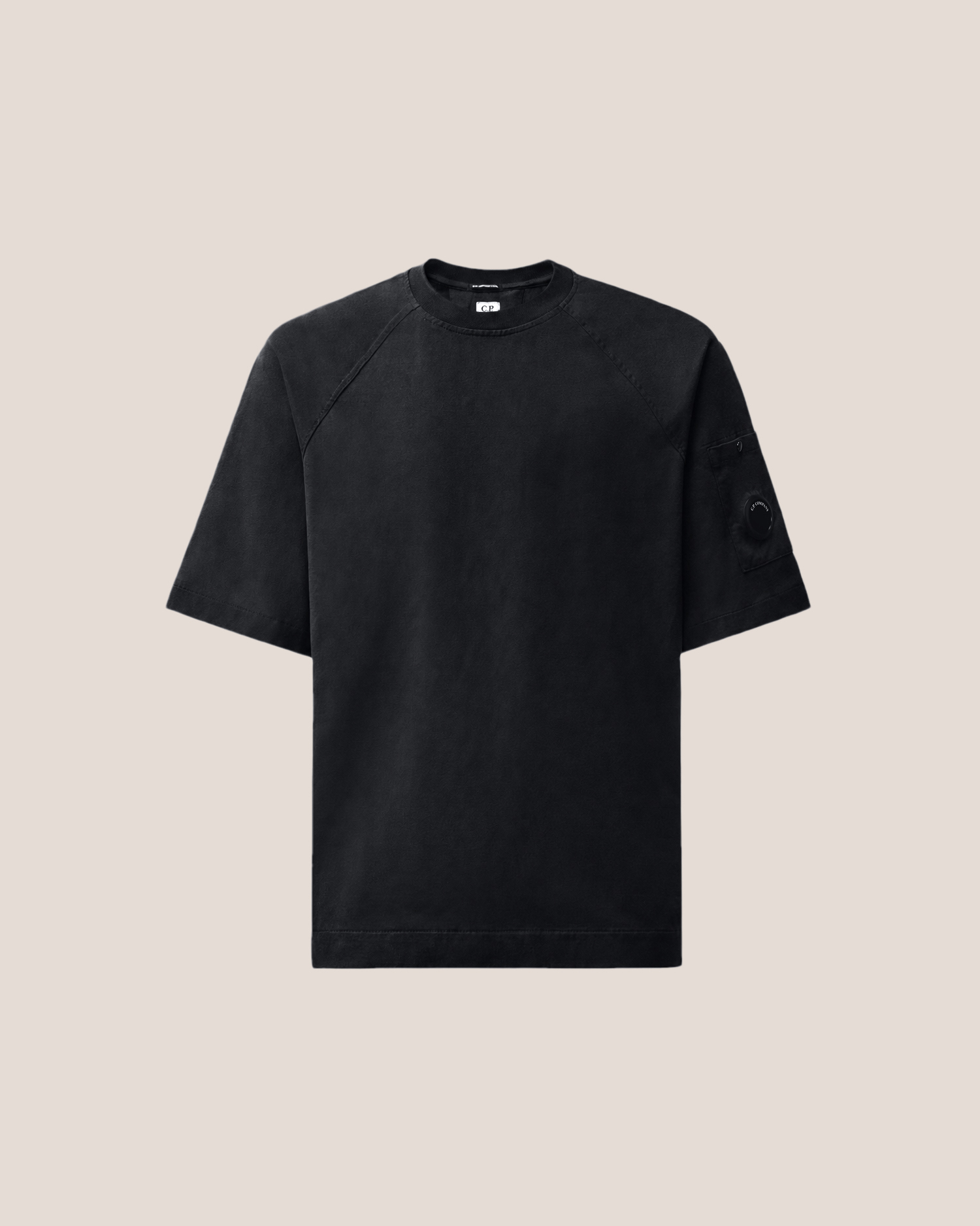 Black 30/2 Mercerized Jersey Twisted Lens Short Sleeve T-Shirt