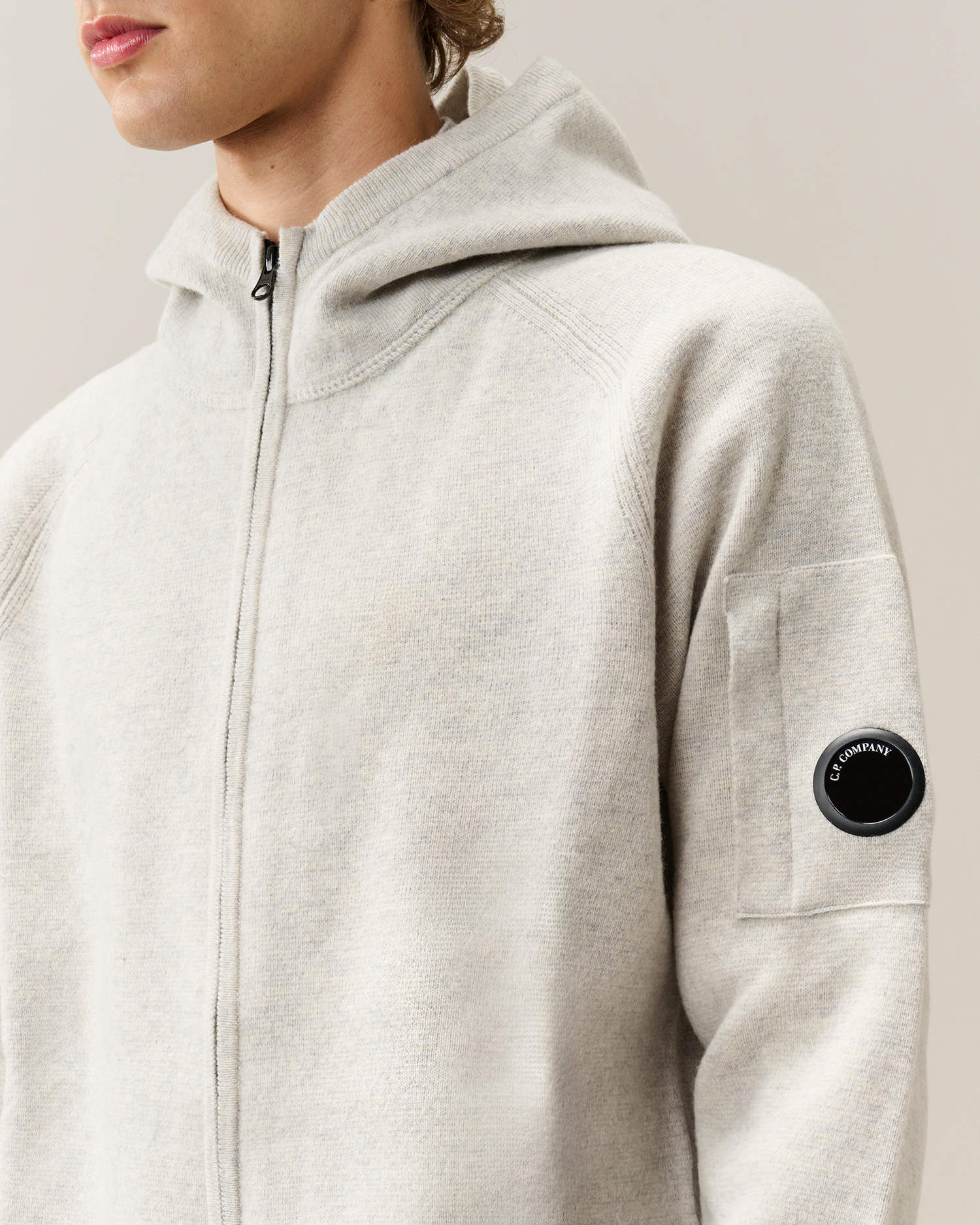 White Lambswool Lens Knitted Zipped Hooded Sweater | CPC KR Online