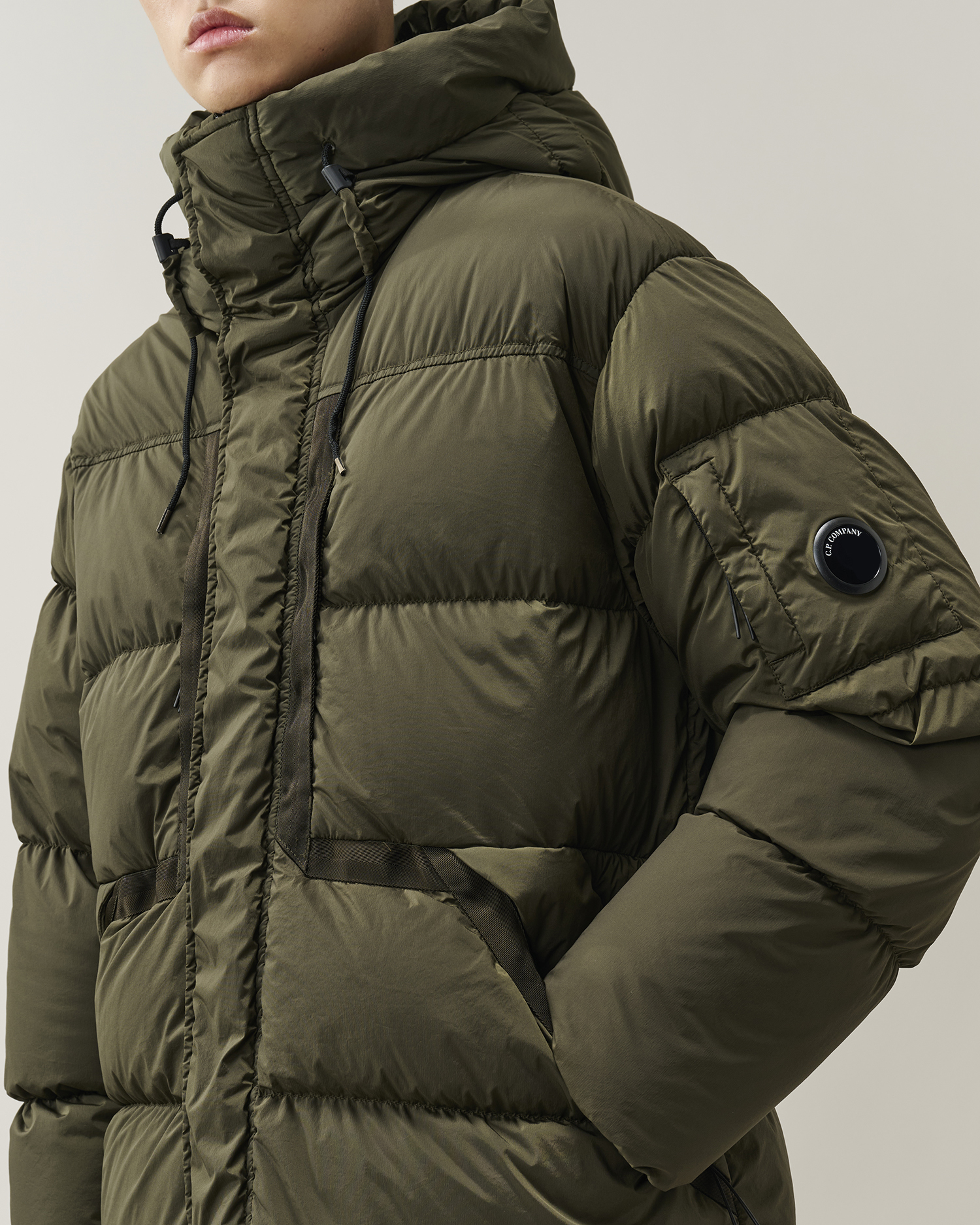 Green Nycra-R Lens Long Hooded Down Jacket | CPC USCA Online Store