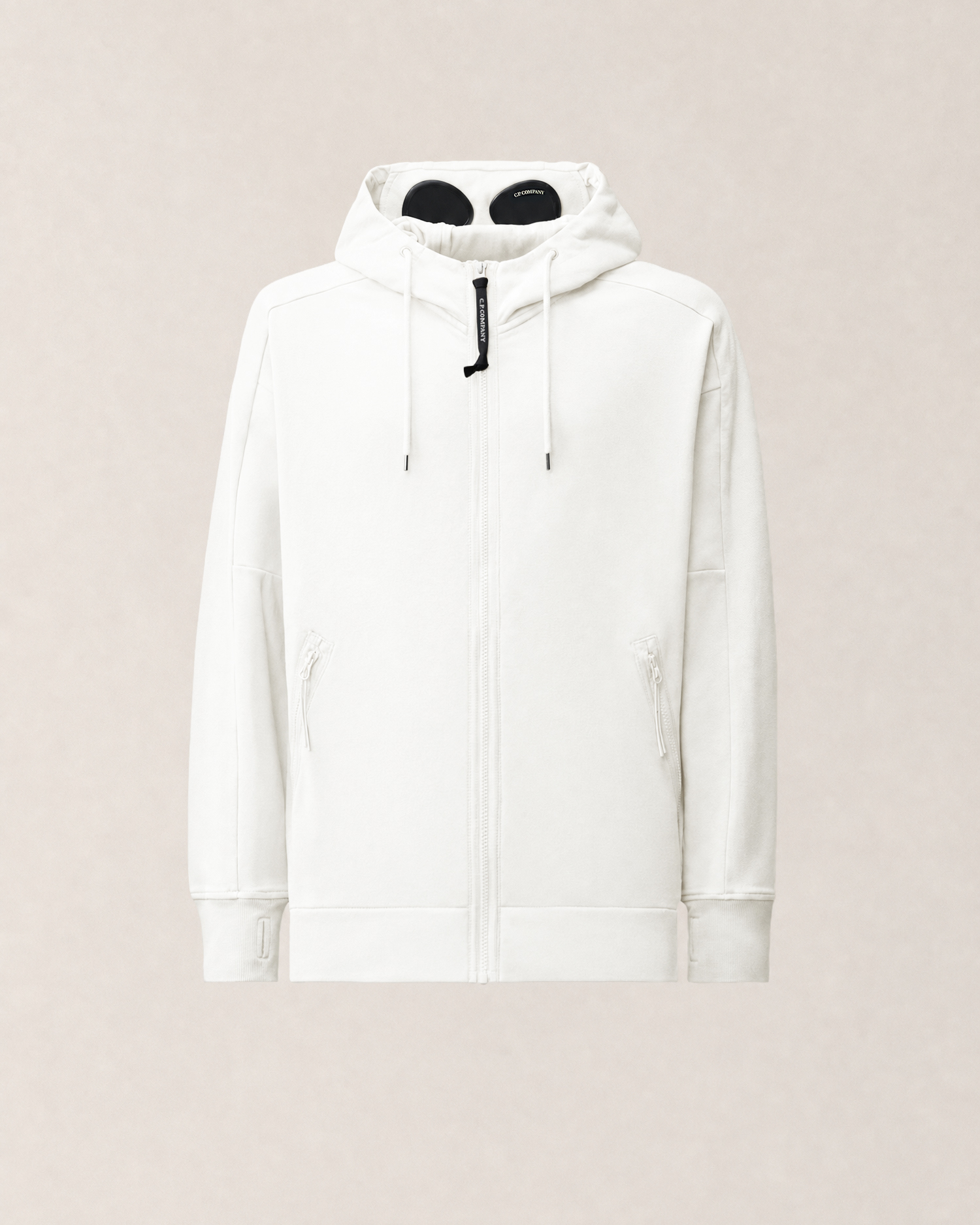 White Diagonal Raised Fleece Goggle Zip Sweatshirt | CPC FR Online