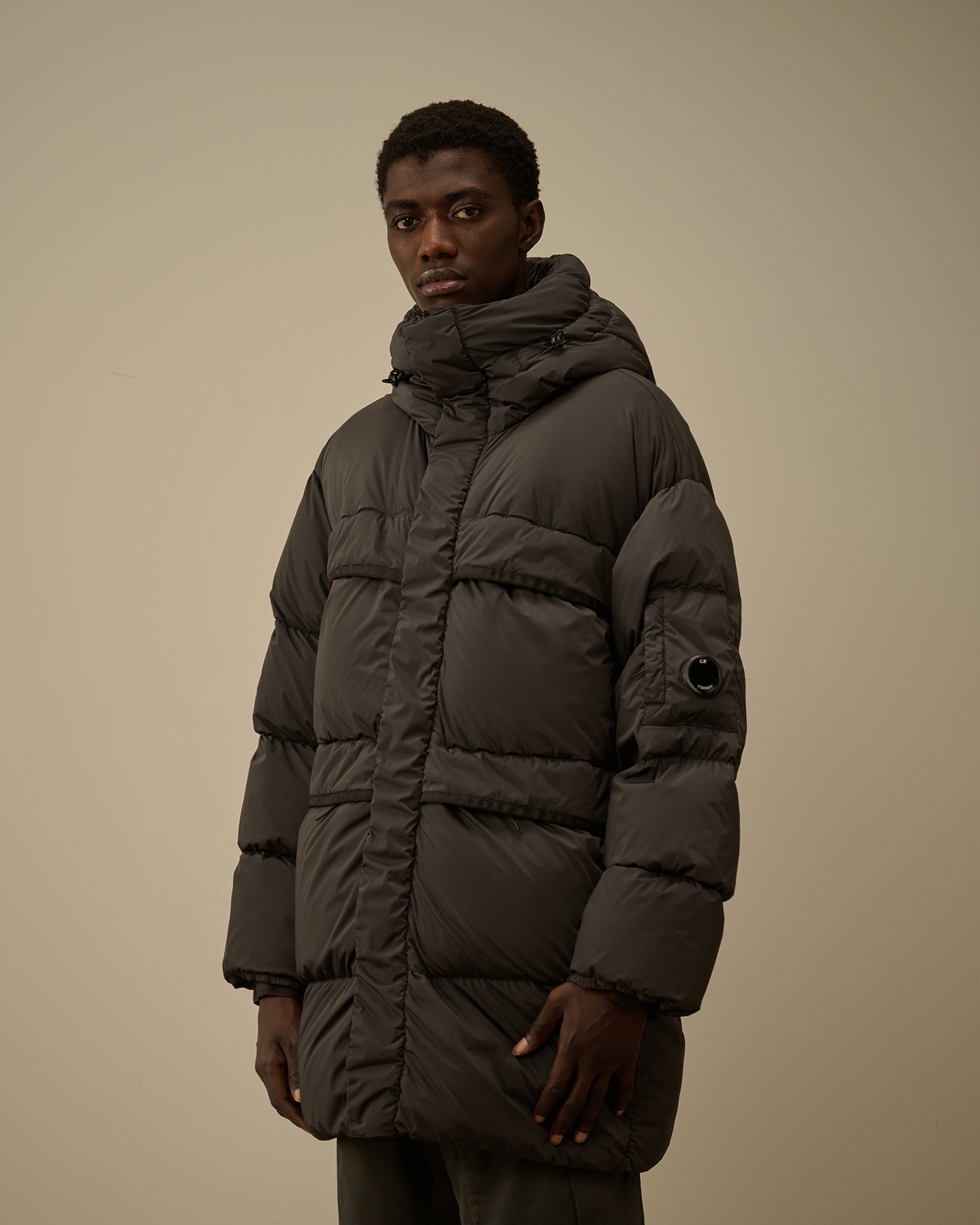 Grey Nycra-R Long Hooded Down Jacket | CPC BNL Online Store